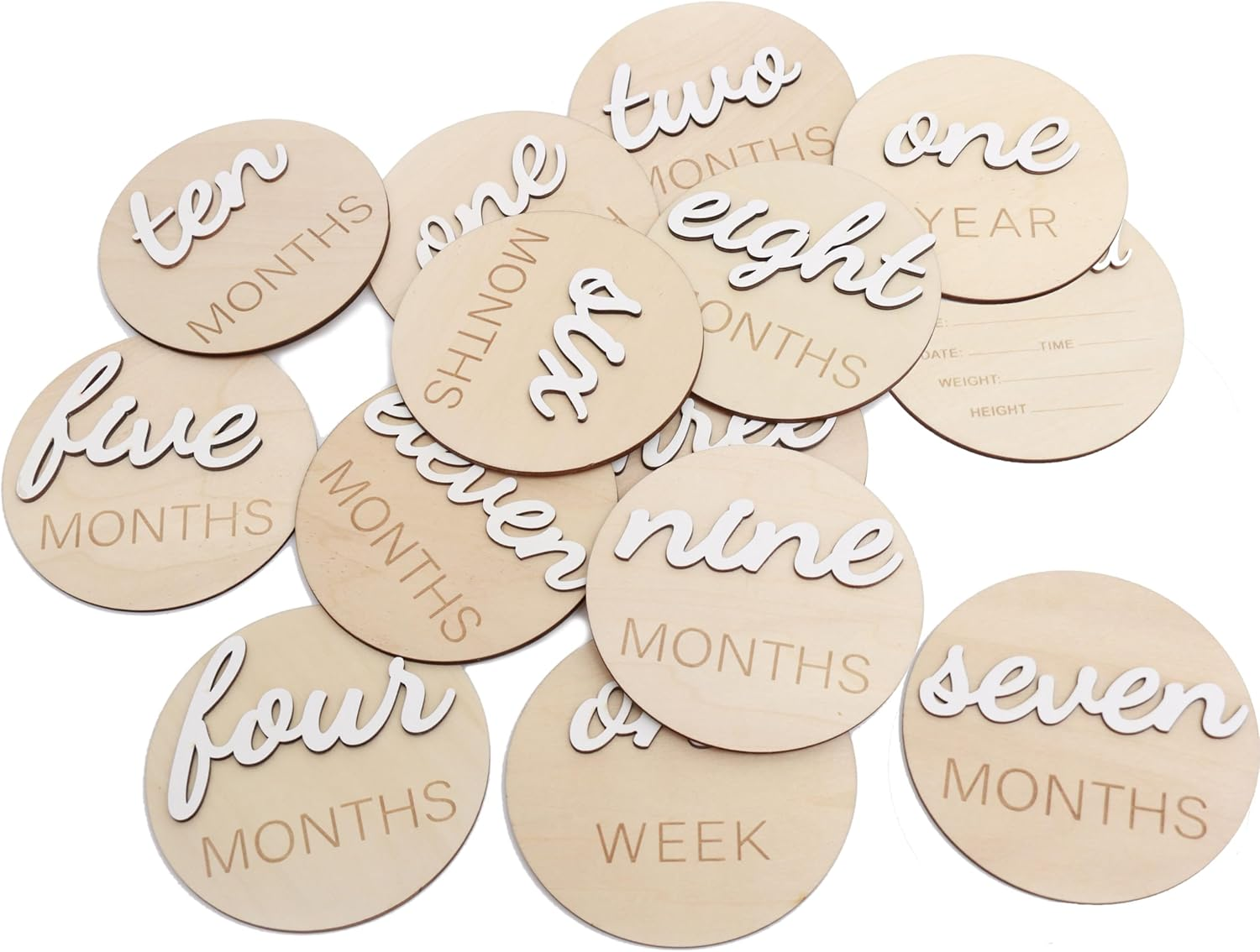 3D Wooden Monthly Milestone Cards, Monthly Milestone Marker Cards, Newborn Memento Milestone to Document Growth, Pregnancy Journey Sign -Incl Announcement & Hello World Sign. image number 4