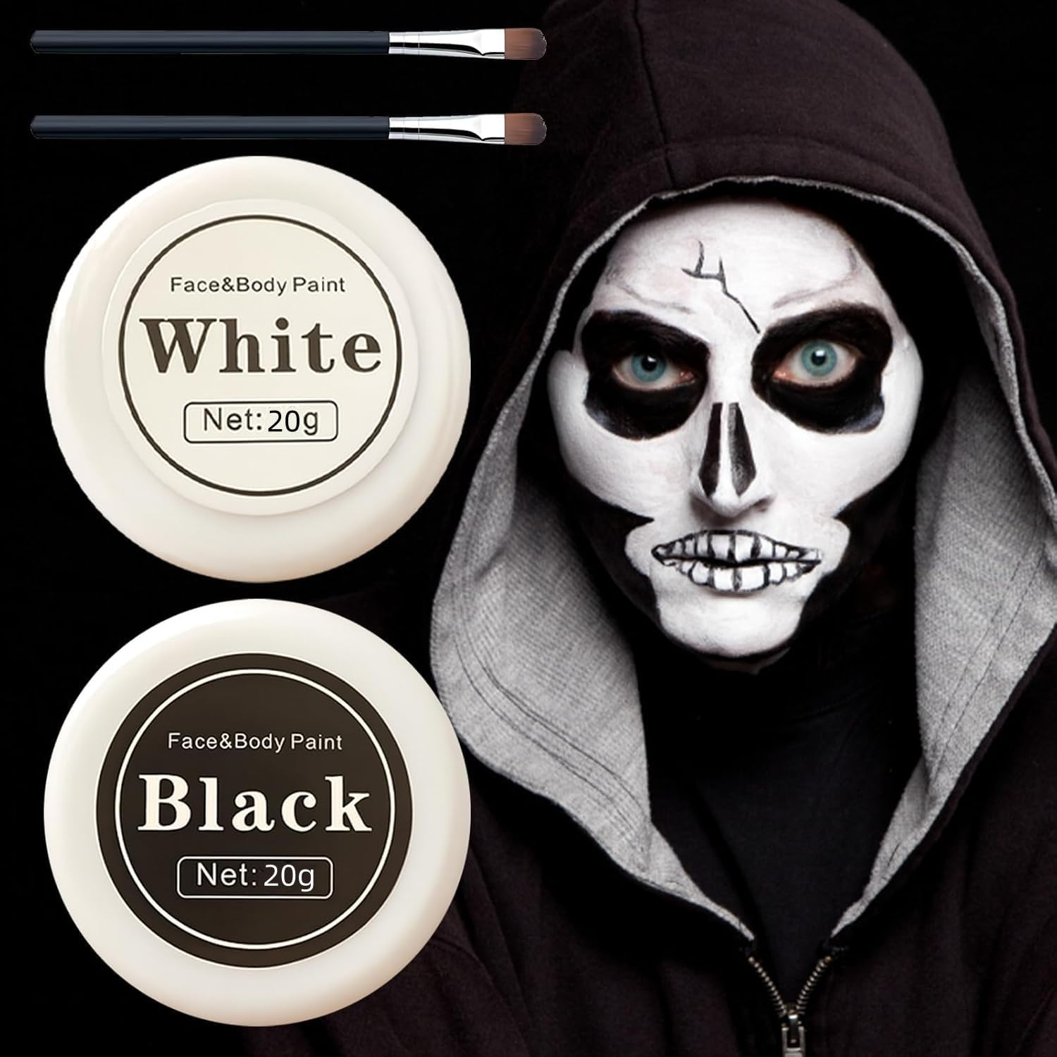 White Black Face Paint Makeup Halloween - Halloween Face Paints Kit, Skeleton Zombie Clown Makeup Halloween, Body Paint for Fancy Dress Festivals image number 2