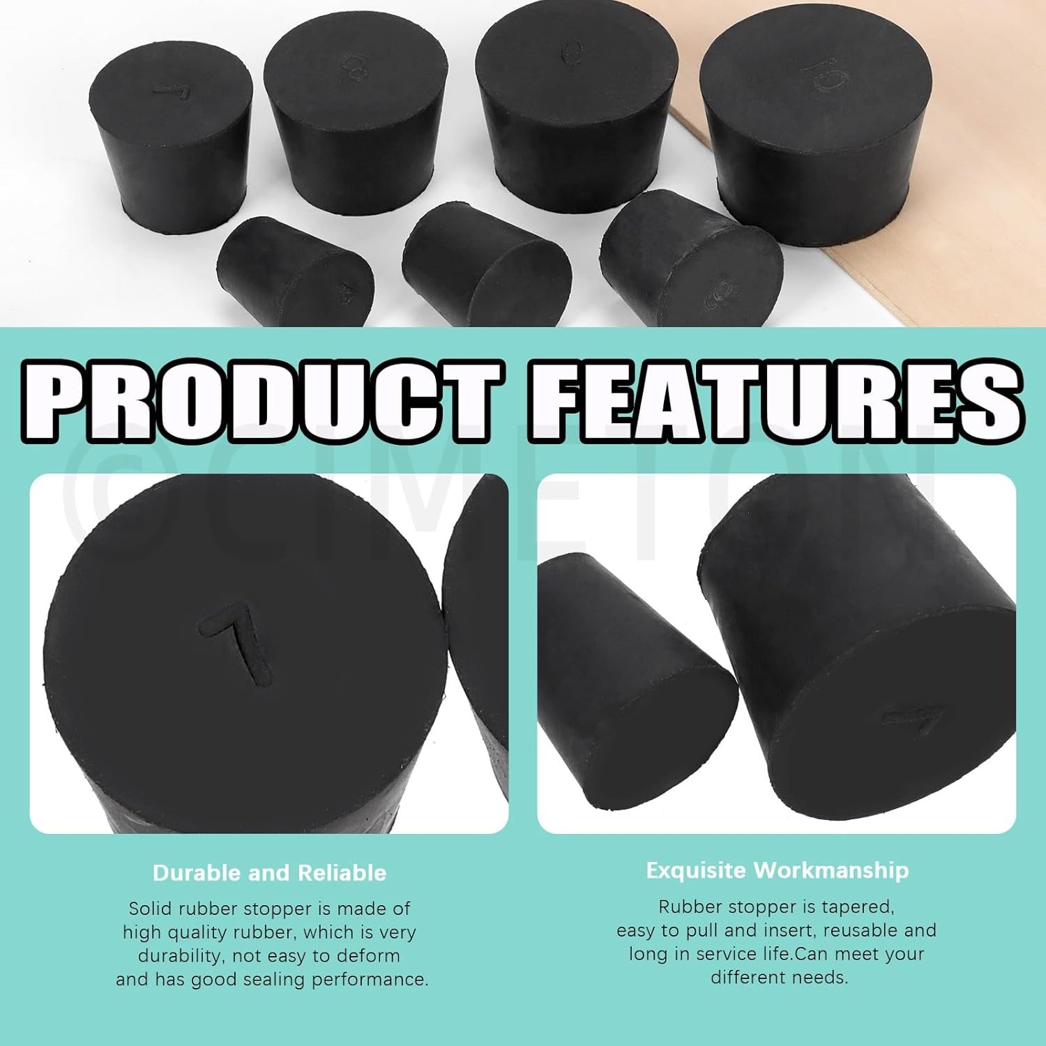 32PCS Solid Rubber Stoppers Assortment Kits 000#-10# 13 Assorted Sizes Black Lab Plug Tapered Lab Seal Rubber Stoppers for Pipe Tank Bottle Sealing(Black) image number 1
