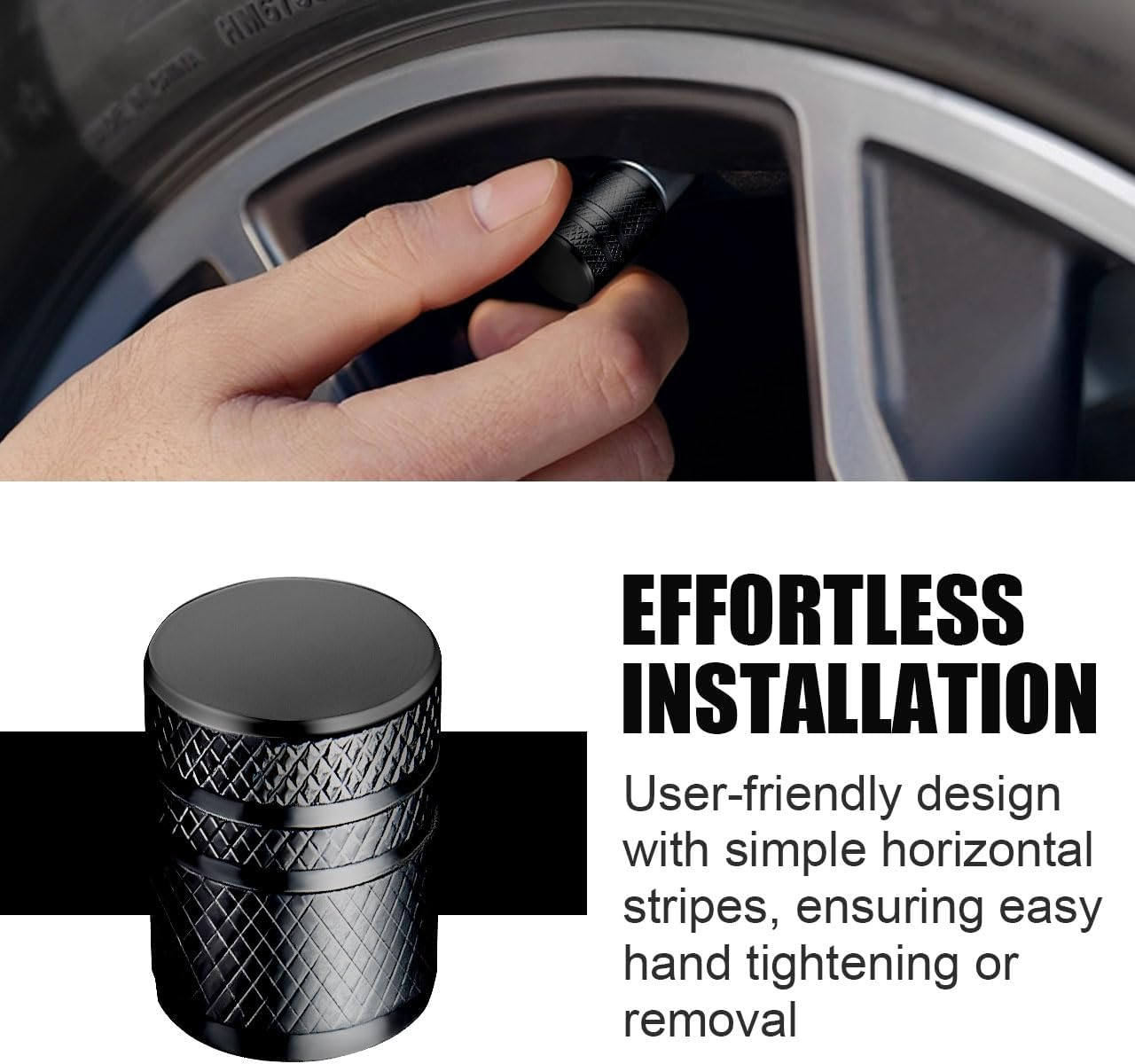 Tire Valve Stem Caps - (5 Pack) Metal Air Caps with Plastic Liner, Corrosion Resistant, Leak-Proof, Universal Stem Covers for Cars Trucks Motorcycles and Bikes - Black image number 4