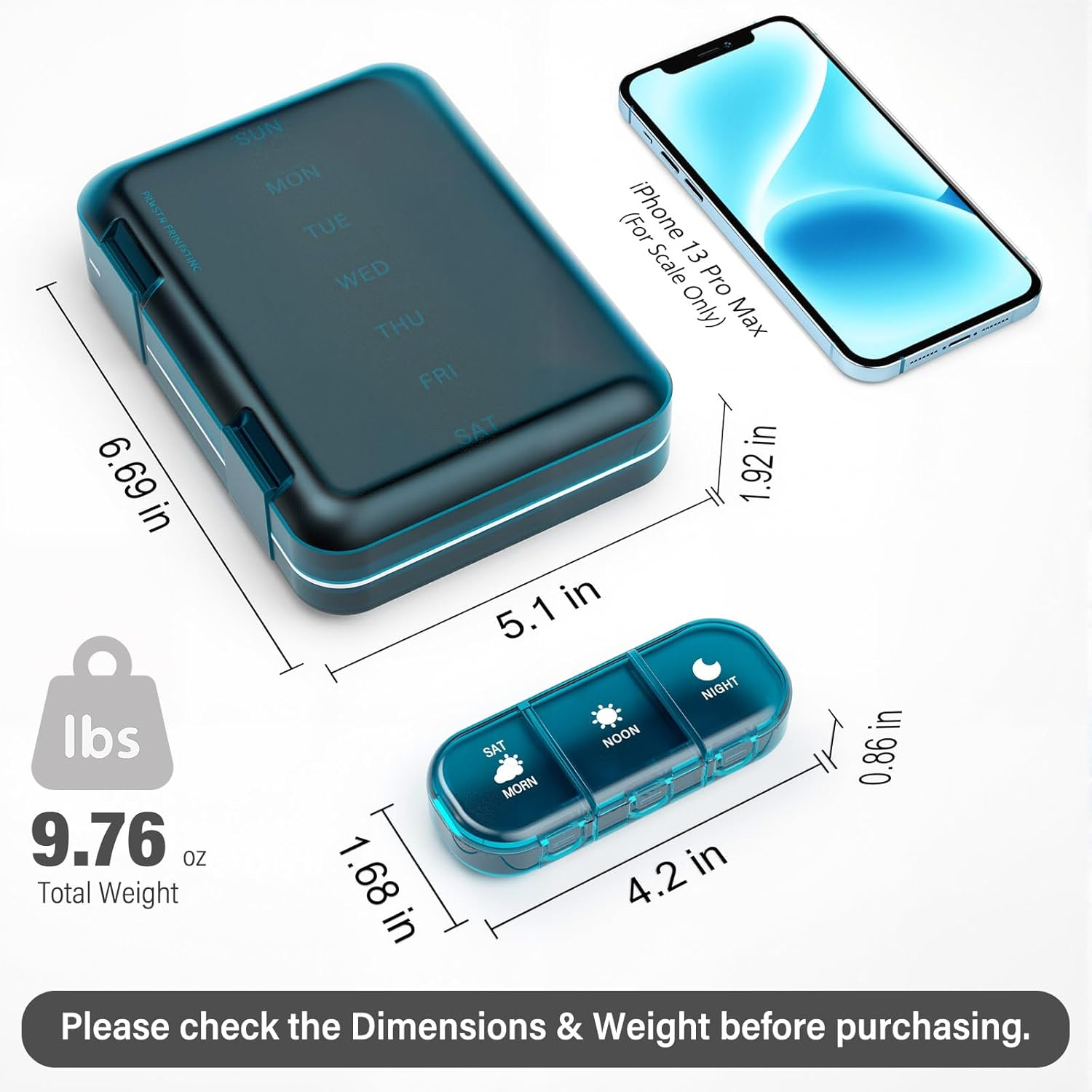 Vikie Weekly Pill Organizer 3 Times a Day, MORN NOON NIGHT, Bpa-Free, Portable & Moisture-Proof for Pills, Vitamins, Supplements (3X7 Blue) image number 1