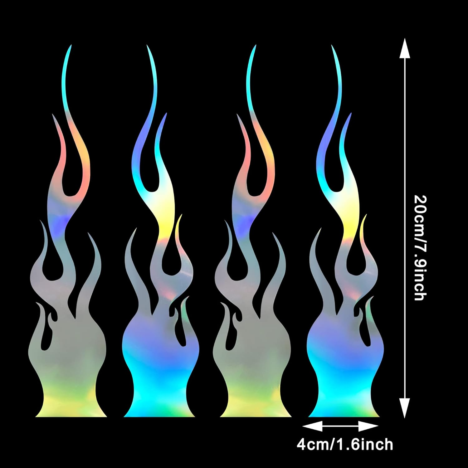 TOMALL 4 Pcs 7.8'' Flame Reflective Sticker for Car Vinyl Racing Sports Flame Stripe Decal for Golf Cart Off-Road Vehicles Motorcycles Bike Skateboard Laptop DIY Decoration (Gradient) image number 5