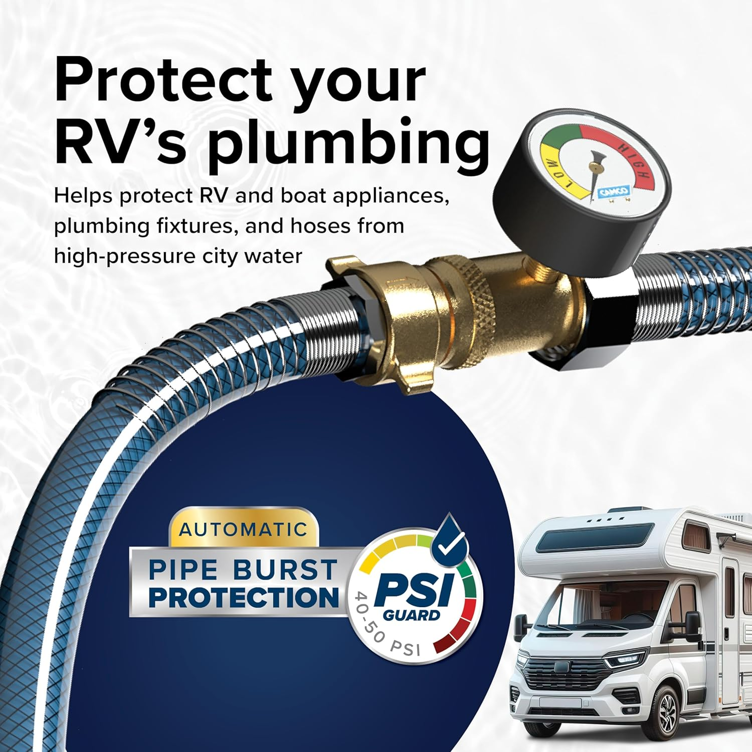 Camco 40064 RV Brass Water Pressure Regulator with Gauge image number 3