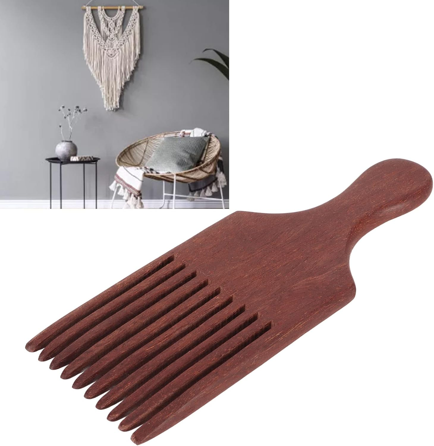 RIZGHWOY Afro Hair Pick Wooden Comb for Boucles Thick Coarse Hair, Hairstyle with a Comfortable Grip for Home, a Single Design Hairstyle Comb for Most Types image number 5
