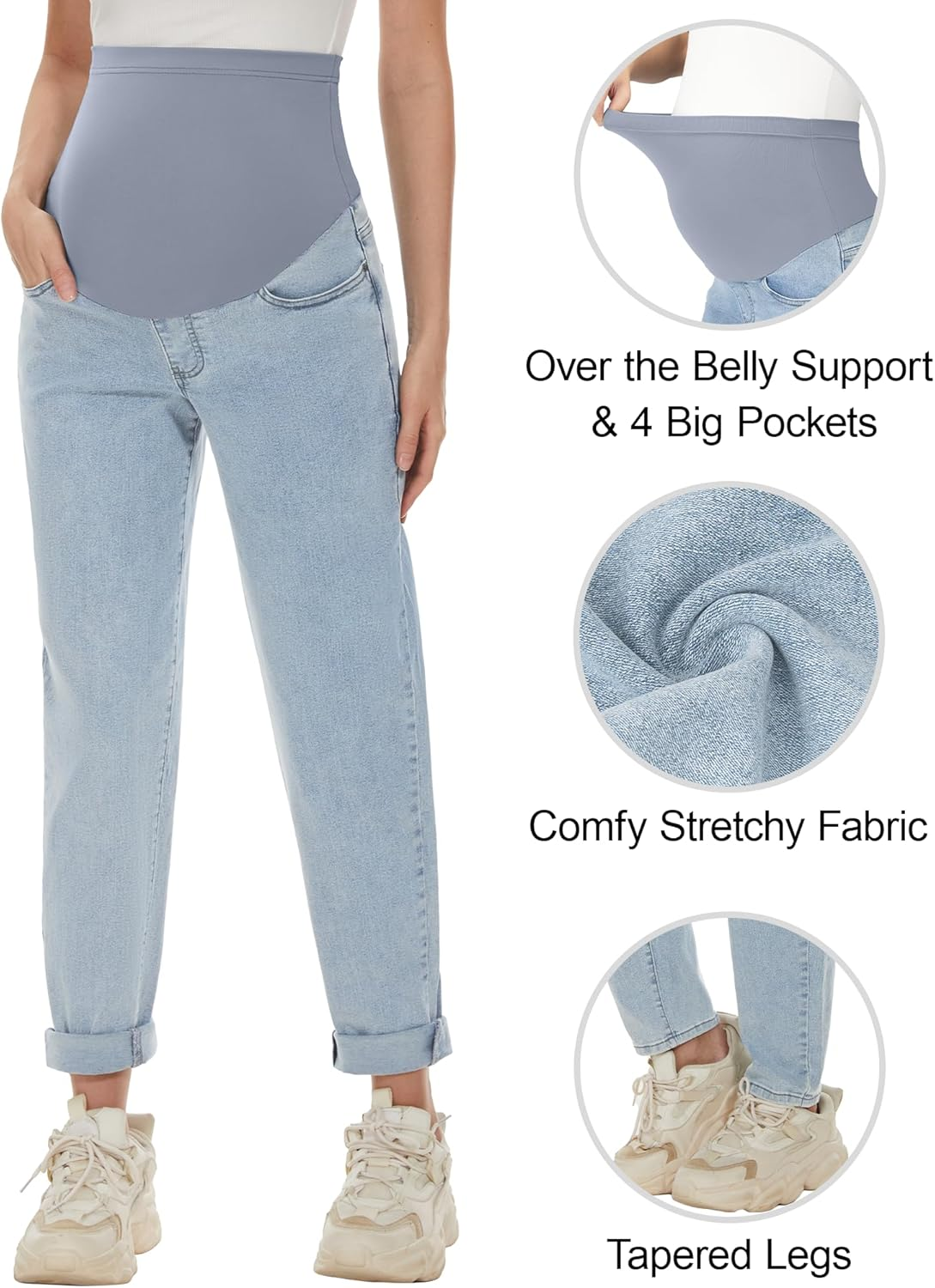 AVOG Maternity Boyfriend Jeans High Waisted Stretchy Denim Pregnancy Pants with 4 Pockets image number 4