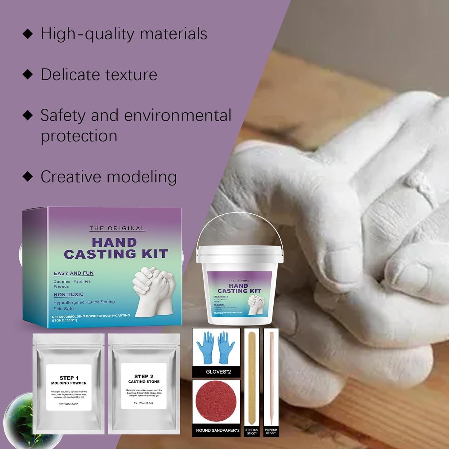 Hand Casting Kit - Couple Hand Molding Kit for Adults - Romantic Sculpture Mould Craft Set with Gloves for Men, Boyfriend & Girlfriend image number 3