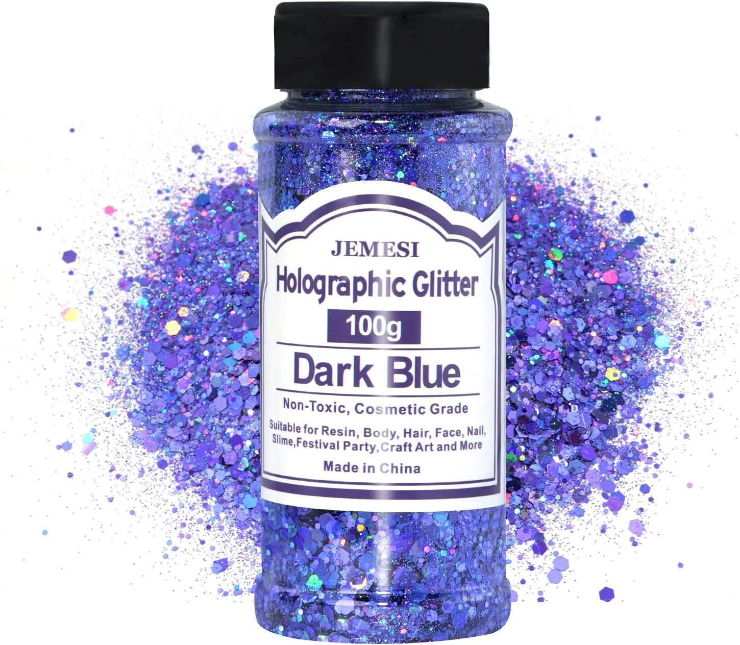 Chunky Glitter - 100G Dark Blue Cosmetic Craft Glitter for Epoxy Resin, Nail Sequins, Iridescent Flakes for Body, Face, Hair, Nails & Slime Making