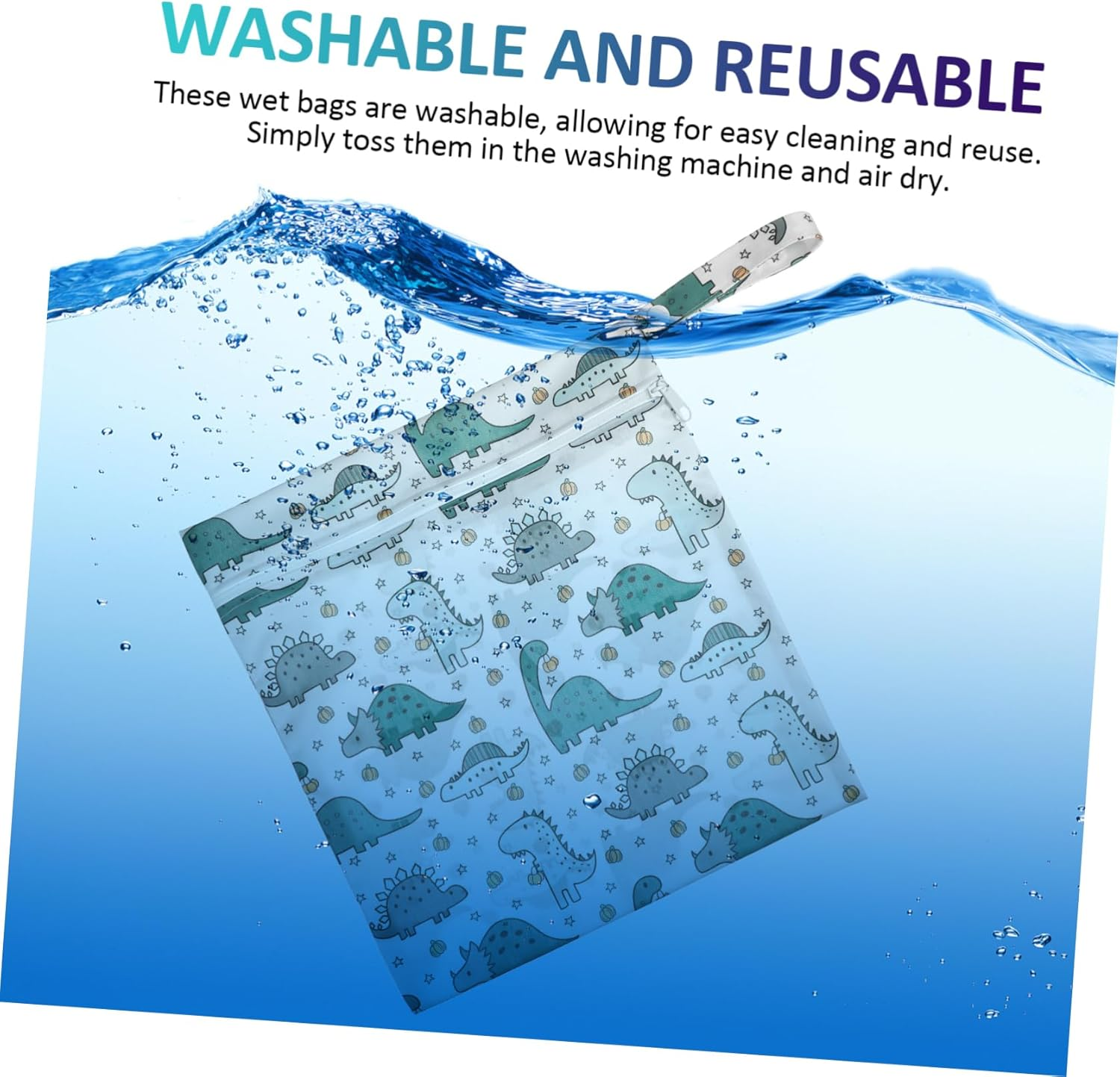 Totority 2Pcs Cartoon Pattern Wet Bags Zipper Pouches for Travel Daycare Beach for Storing Diapers Swimwear and More image number 4