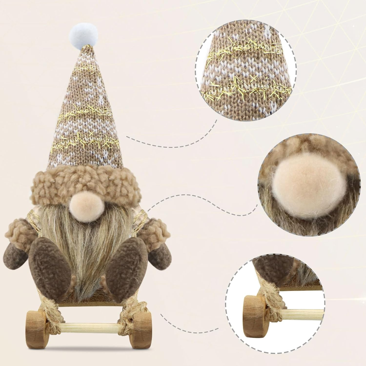 Gehydy Set of 3 Christmas Gonk Decorations Handmade Sled Gnome Plush Stuffed Xmas Decor for Home Kitchen Farmhouse - Brown