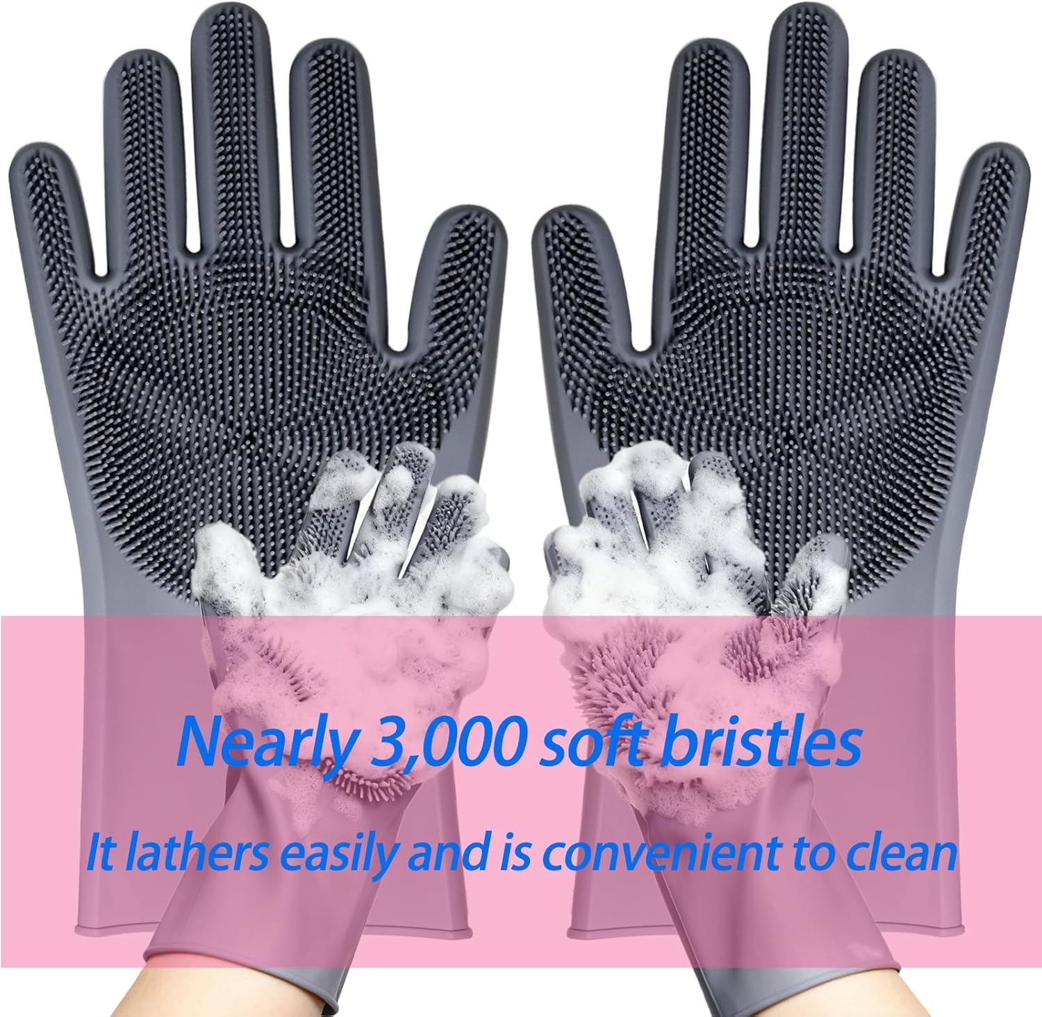 2 Pcs Pet Grooming Gloves, Extra Thick Large Silicone Dog Bath Brush for Dogs Cats Rabbits Pets, Anti-Bite Waterproof Cat Hair Remover Glove for Dog Cat Bath Grooming Massaging Home Cleaning (Gray) image number 1