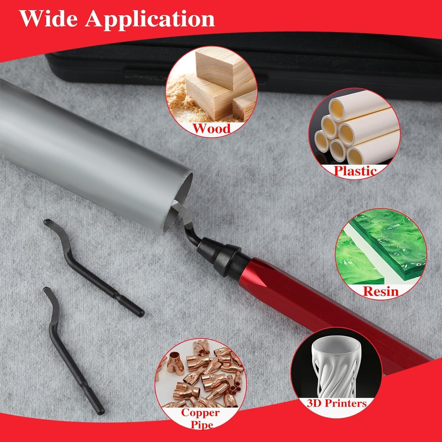 Walquicks 1 Set Deburring Tool Kit with 10 High-Speed Steel Blades - Non-Slip Handle Deburring Tool for Metal, Plastic, PVC Pipe, Copper, Resin & 3D Printed Edges - Professional Rotary Deburrer image number 3