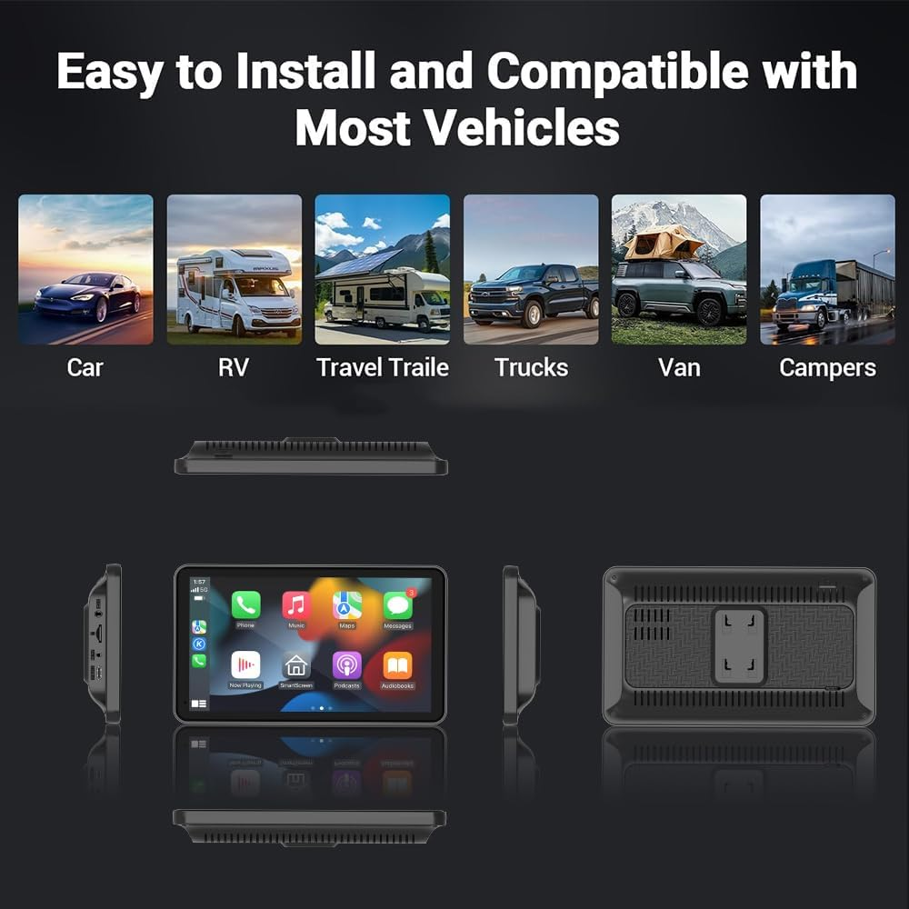 7" HD Portable Car Stereo Touch Screen with Apple Carplay, Wireless Android Auto, Bluetooth, GPS Navigation, Voice Control, Backup Camera, and Mirror Link - Car Audio Receiverfor All Vehicles image number 4