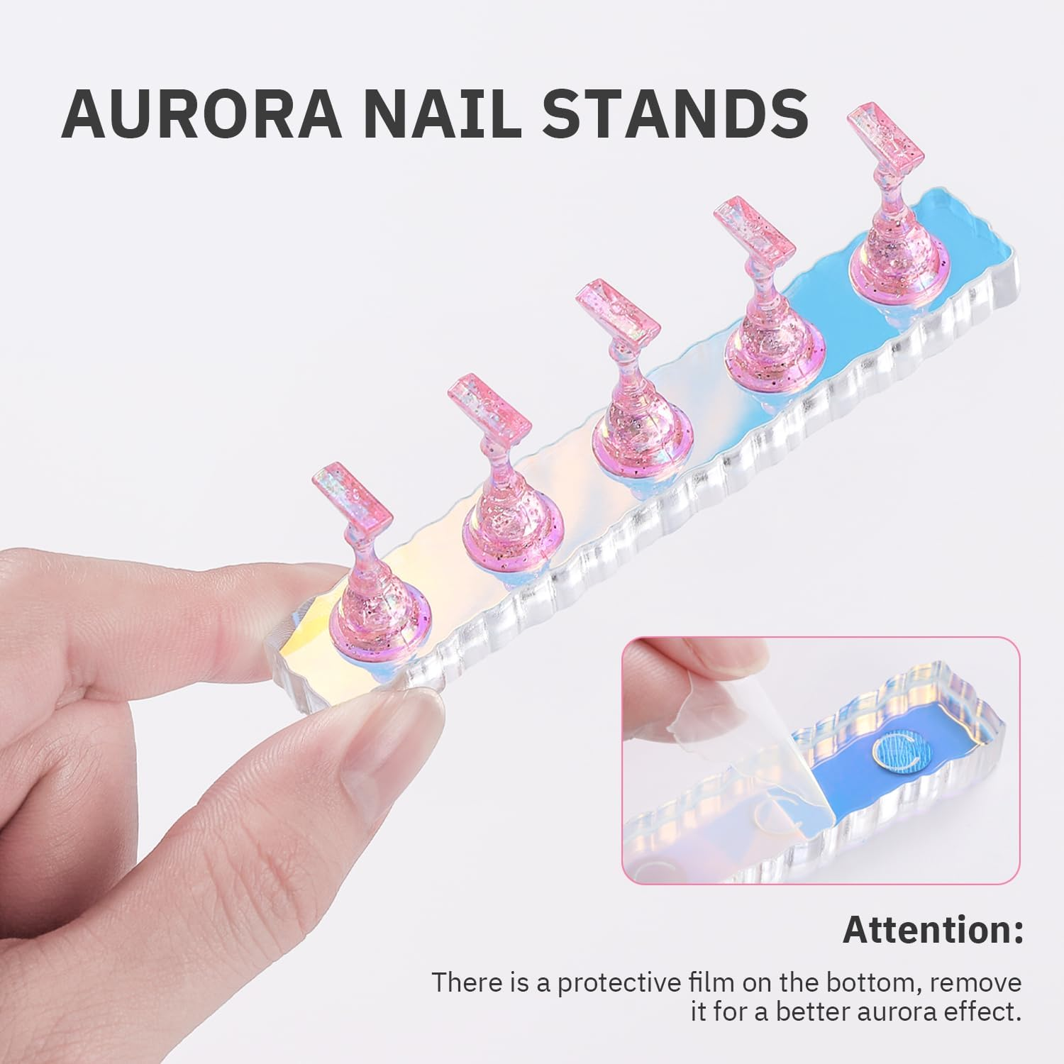 Etercycle 2 Set Nail Holder for Display Painting Nails - Aurora Acrylic Magnetic Practice Nail Stand Set - Fake Nail Holder for Press on Nails with Reusable Adhesive Putty (Aurora Pink) image number 6