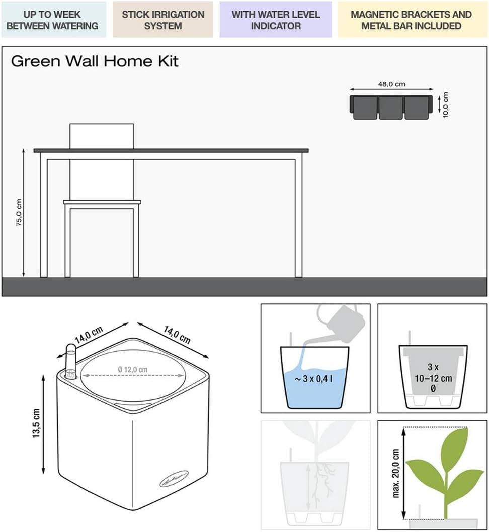 Lechuza Glossy Cube Triple Wall Planter Kit, High Gloss Charcoal image number 4