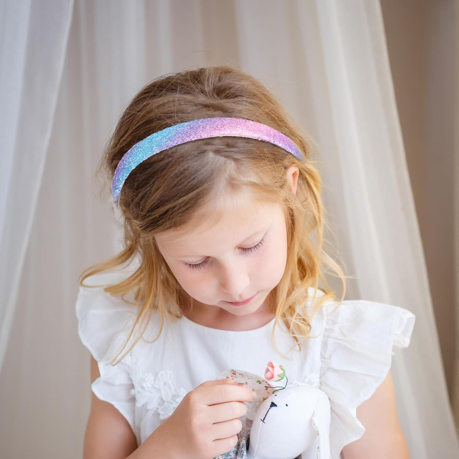 Rainbow Headbands 2 Pack Girls Sweet Hairband Glitter Rainbow Headband Cute Sparkly Bling Headbands Wide Thick Head Bands Hair Accessories Fashion Head Bands (2 Styles Tie Dye) image number 1