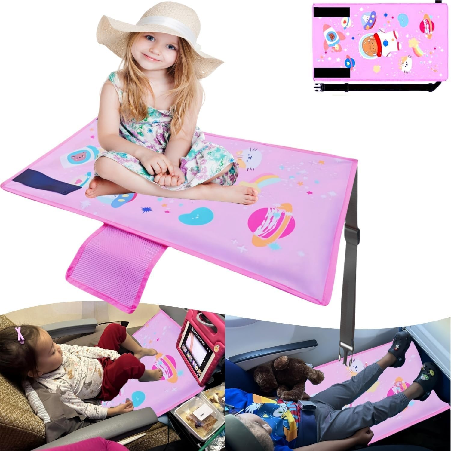 Toddler Airplane Bed, Kids Airplane Seat Extender Travel Bed, Kids Airplane Travel Essentials, Airplane Must Have for Toddlers, Portable Plane Bed Foot Rest for Flights (Starry Sky Powder) image number 2