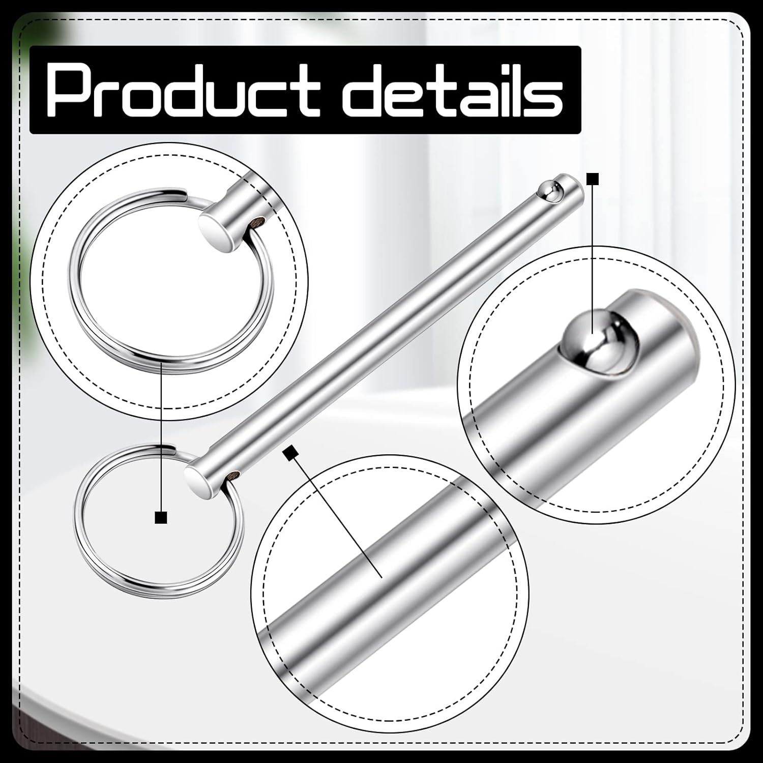 LEIFIDE Quick Release Pins for Bimini Top, Diameter 0.25 Inch, Usable Length 2 X 19/25'' (70Mm) Total Length 3 X 3/20'' (80Mm) Bimini Top Pin Marine Hardware Stainless Steel Trailer Pin(8 Pcs) image number 2