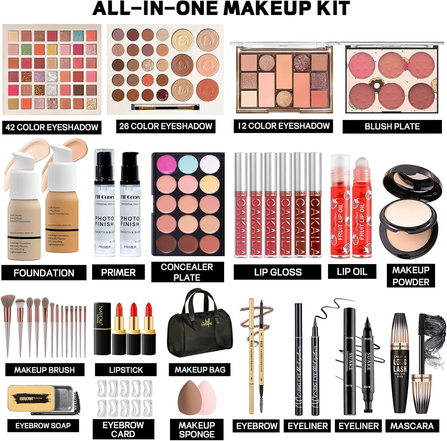 YBUETE Makeup Set for Women Girls Teens Full Kit, Makeup Present Set for Beginners and Professionals Include Eyeshadow Palettes, Foundation, Liquid Lipsticks Kit image number 5