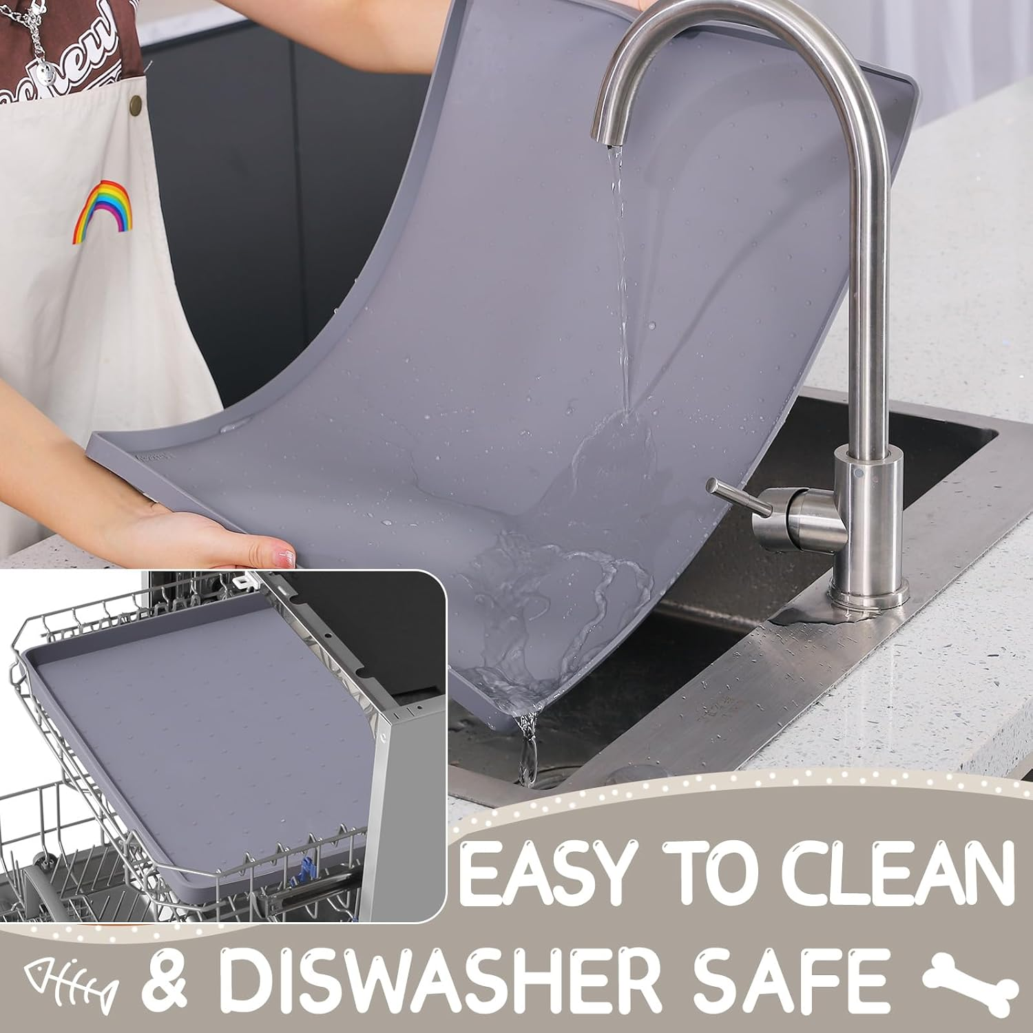 Mateeylife Silicone Cat & Dog Food Mat for Floors Waterproof, Anti-Slip Dog Bowl Mats for Food and Water, Pet Feeding Mats with Lip to Prevent Spills, Pet Placemat for Messy Drinkers to Protect Floors image number 3