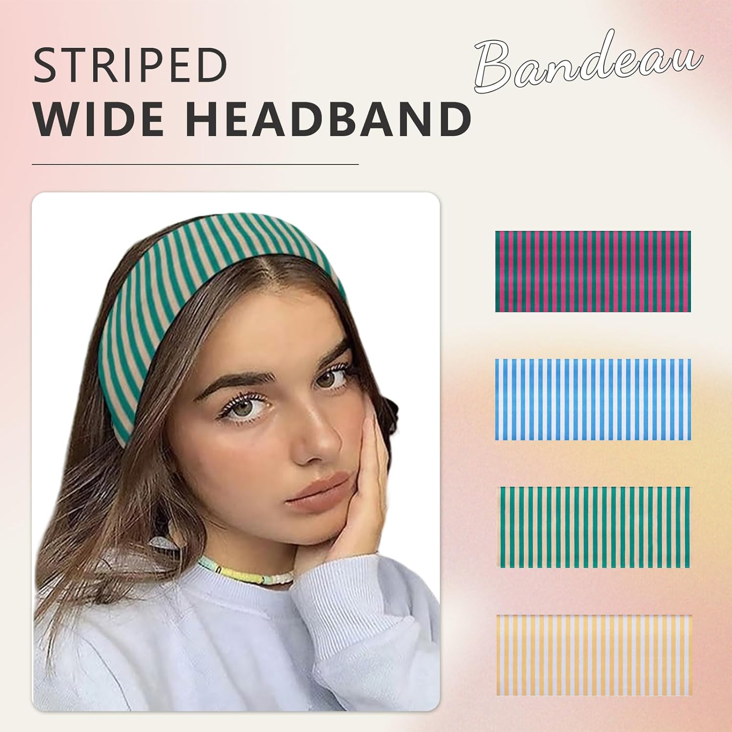Cosmeria Women'S Headband with Stripes, Soft and Comfortable Sports Headband Made of Polyester and Spandex, Perfect for Yoga, Running and Everyday Use image number 3