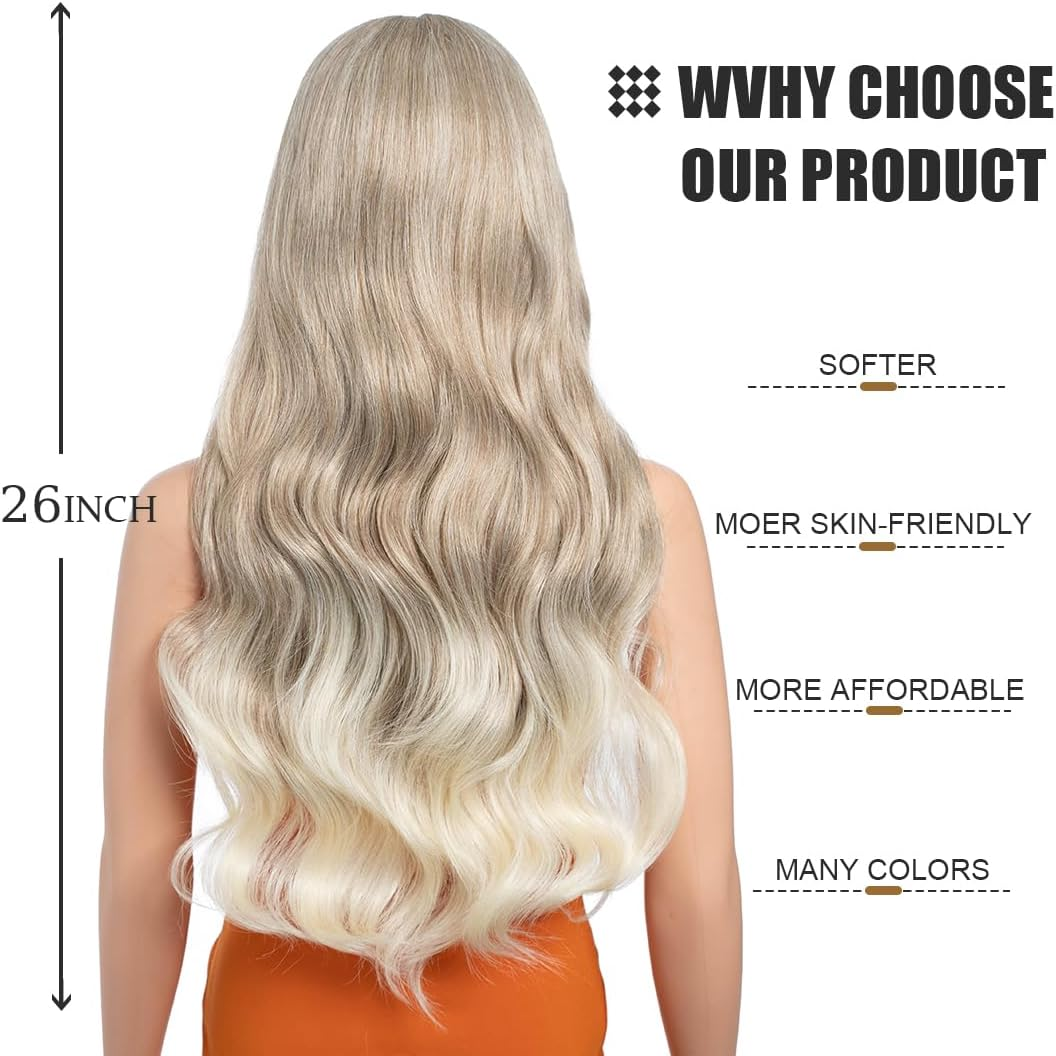 26 Inch Long Wavy Wigs for Women, Black Wig with Bangs, Ombre Brown Wig with Dark Roots, Long Layered, Heat Resistant, Synthetic, Natural Looking for Daily Party Use (T-LINEN (62)) image number 4