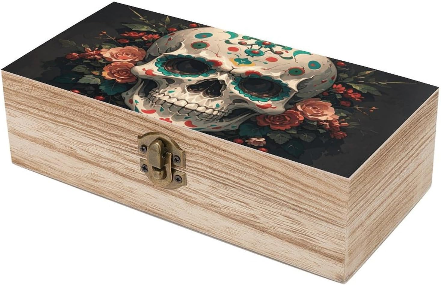 Amazing Skull and Bones Wooden Box Wood Wedding Keepsake Boxes with Lids Small Decorative Boxes Lightweight Wooden Memory Storage Box for Crafts Keepsakes Jewelry Photo Letter Storage
