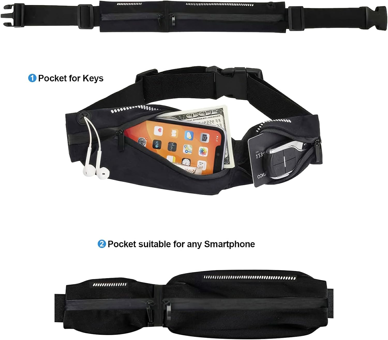 COZY CORE Double Pocket Running Belt & Active Fanny Pack for Men & Women &ndash; Water Resistant, Lightweight, Sleek Design, No-Bounce Hip-Hugging Fits Any Phone image number 6