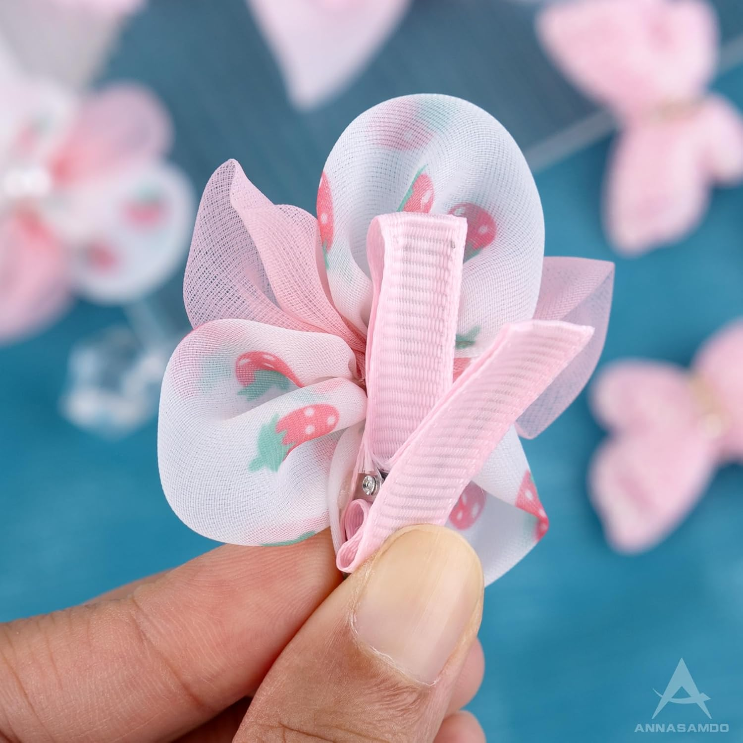 ANNASAMDO Pack of 20 Cute Bow Hair Clips for Girls - Economy Pack with Pink Flowers, Beads & Colourful Hair Accessories image number 1