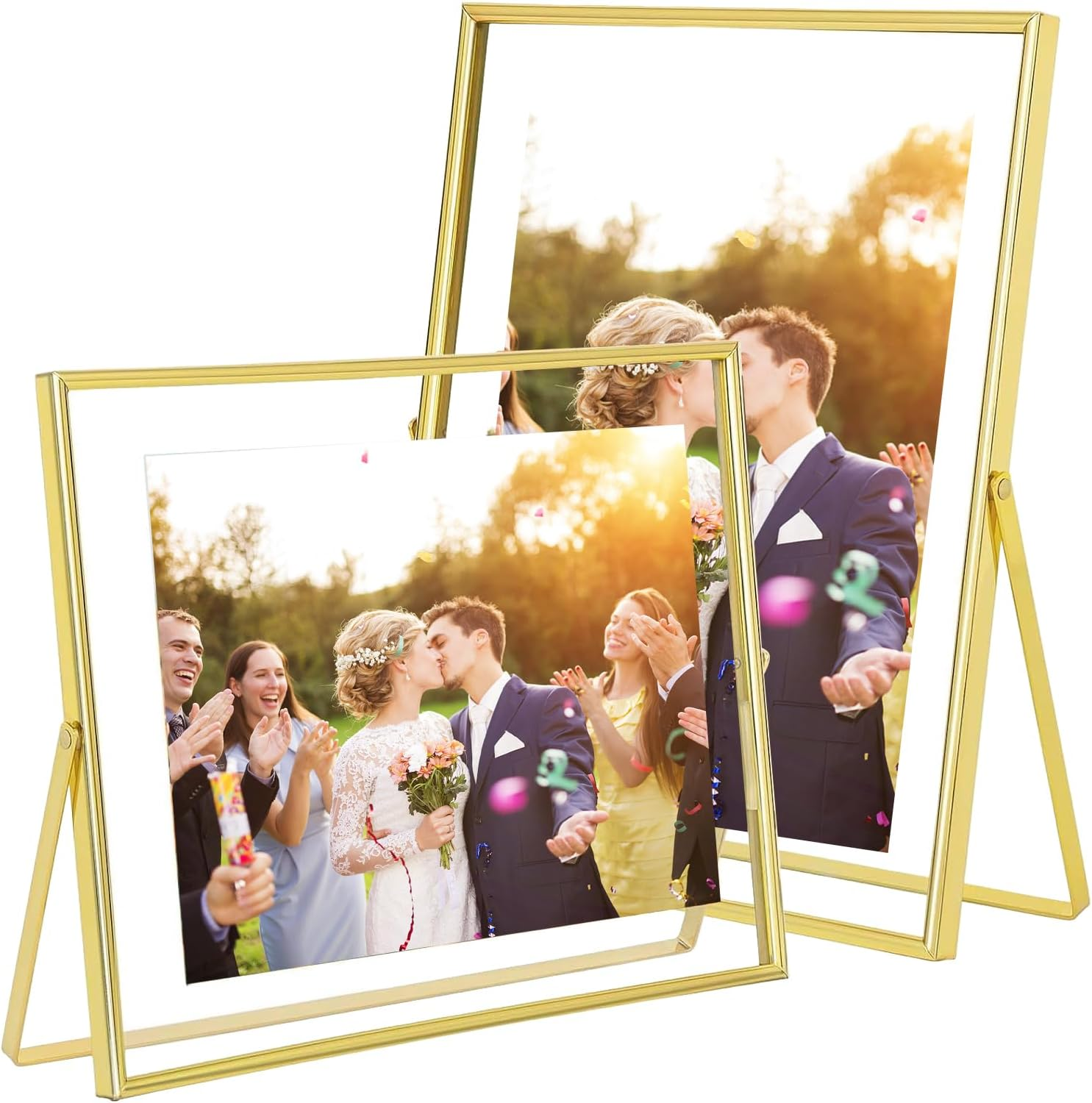 6 Inch Picture Frame, 10X15Cm Photo Frame Floating Frame in Metal with Acrylic Glass, Children'S Art Photo Frame, Table Decoration for Bedroom Desk Living Room Gallery, Vertical + Horizontal (Gold)