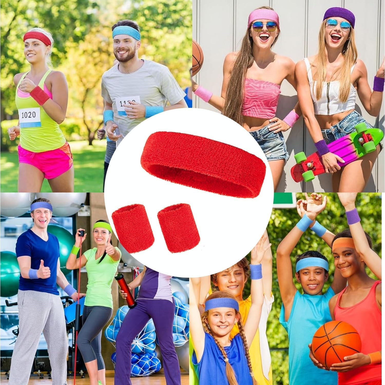 Shoyisenka 8 Sets of 80S Neon Sports Headband and Wrist Guard Sets - Unisex Fitness Headband and Sweat Band (8 Colors, Retro Style) image number 5