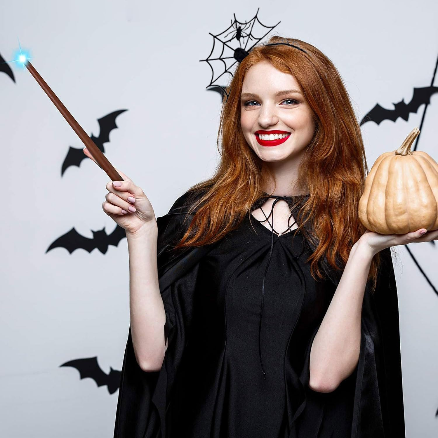 Set of 2 Black Bat Ears Headband & Spider Web Headband, Halloween Costume Decoration Accessories for Children, Adults, Women, Men, Headpiece Hair Accessories for Halloween Costume image number 1