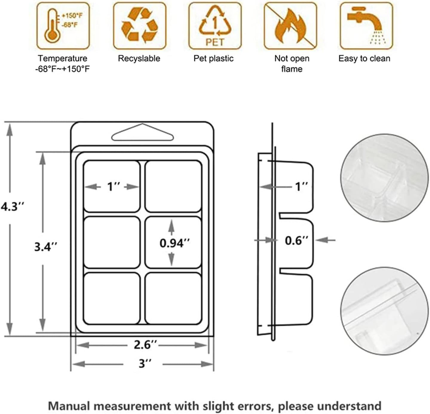 YSHIGUING Wax Melt Molds 50 Pcs 6 Cavity Resuable Clear Plastic Clamshell Mould Cube Tray for Candle Making and Soap Wax Melts Boxes image number 6