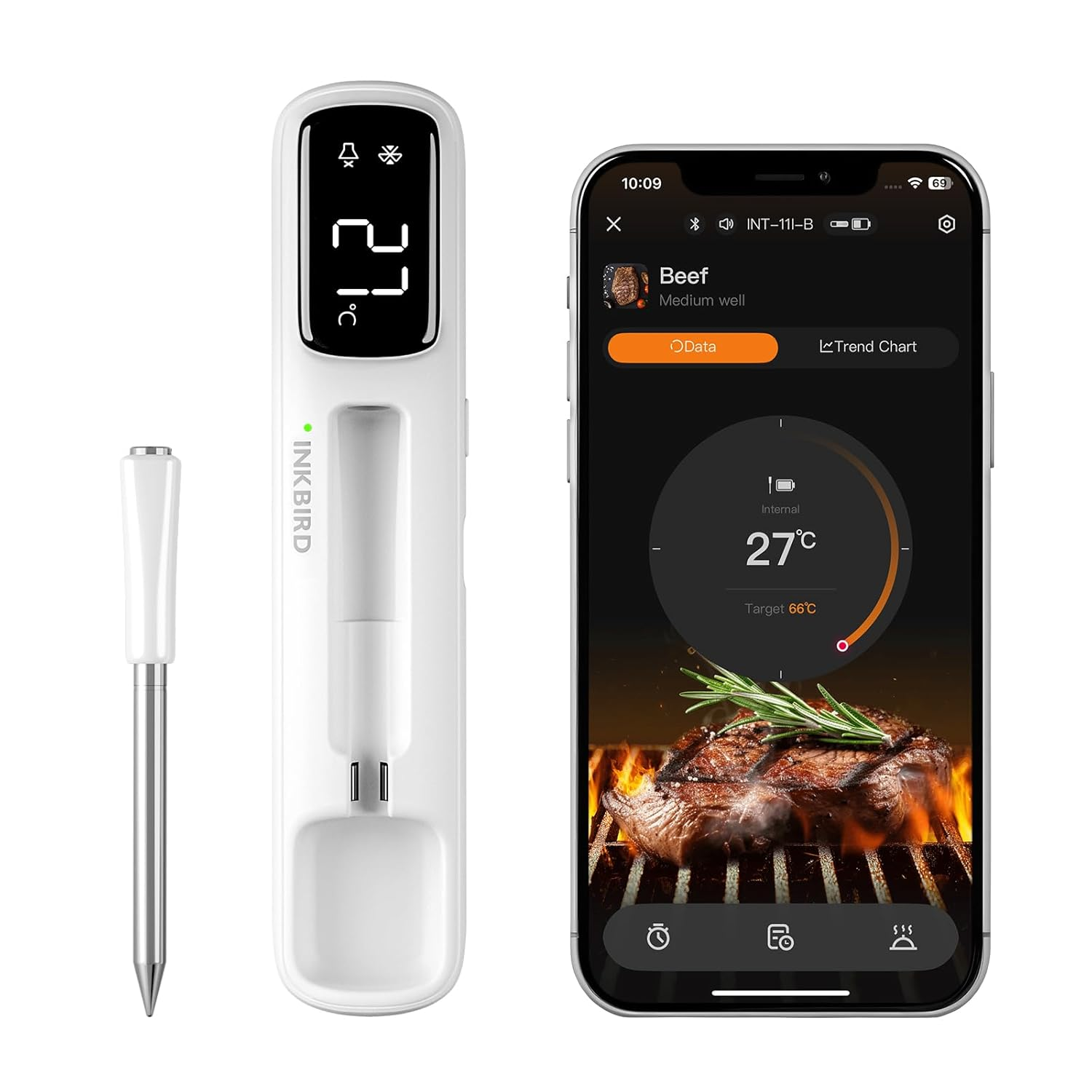 INKBIRD Mini Wireless Meat Thermometer INT-11I-B Bluetooth 5.4 BBQ Food Probe IP67 Waterproof LED Display for BBQ Grill Oven Smoker Outdoor Camping Kitchen image number 4