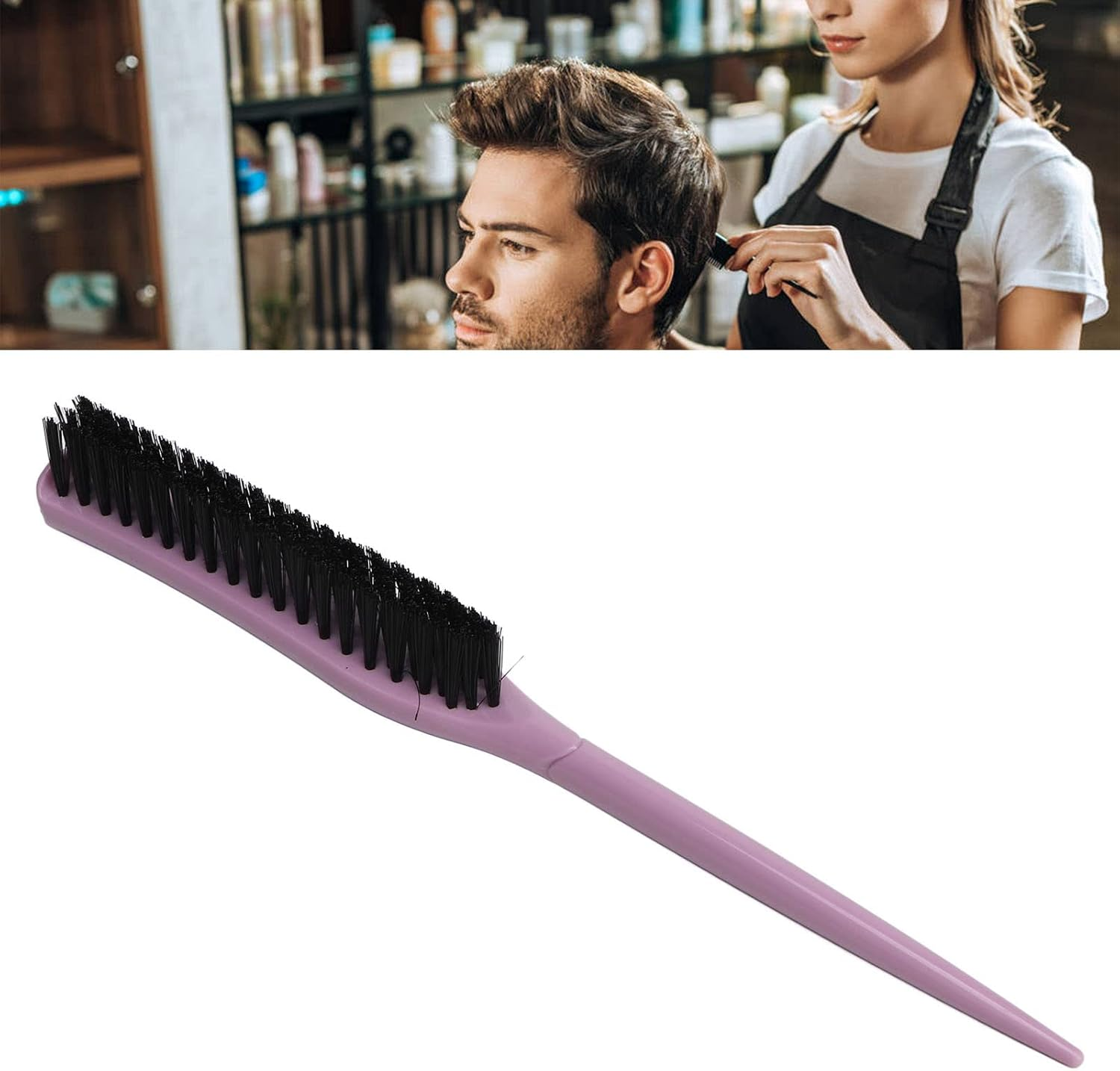 Beard Teasing Brush, Grooming Portable Rat Tail Teasing Hair Brush for Travel (Light Purple) image number 4