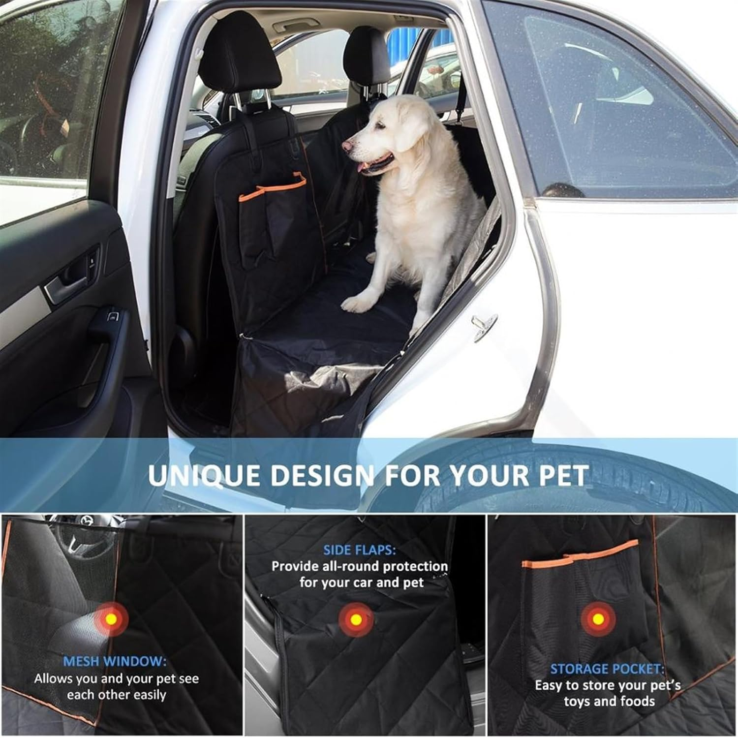 Dog Car Seat Cover Dog Car Seat Cover Mesh Pet Carrier Car Back Seat Cushion Protector with Zipper and Pocket Dog Hammock(Color:Milky) image number 1