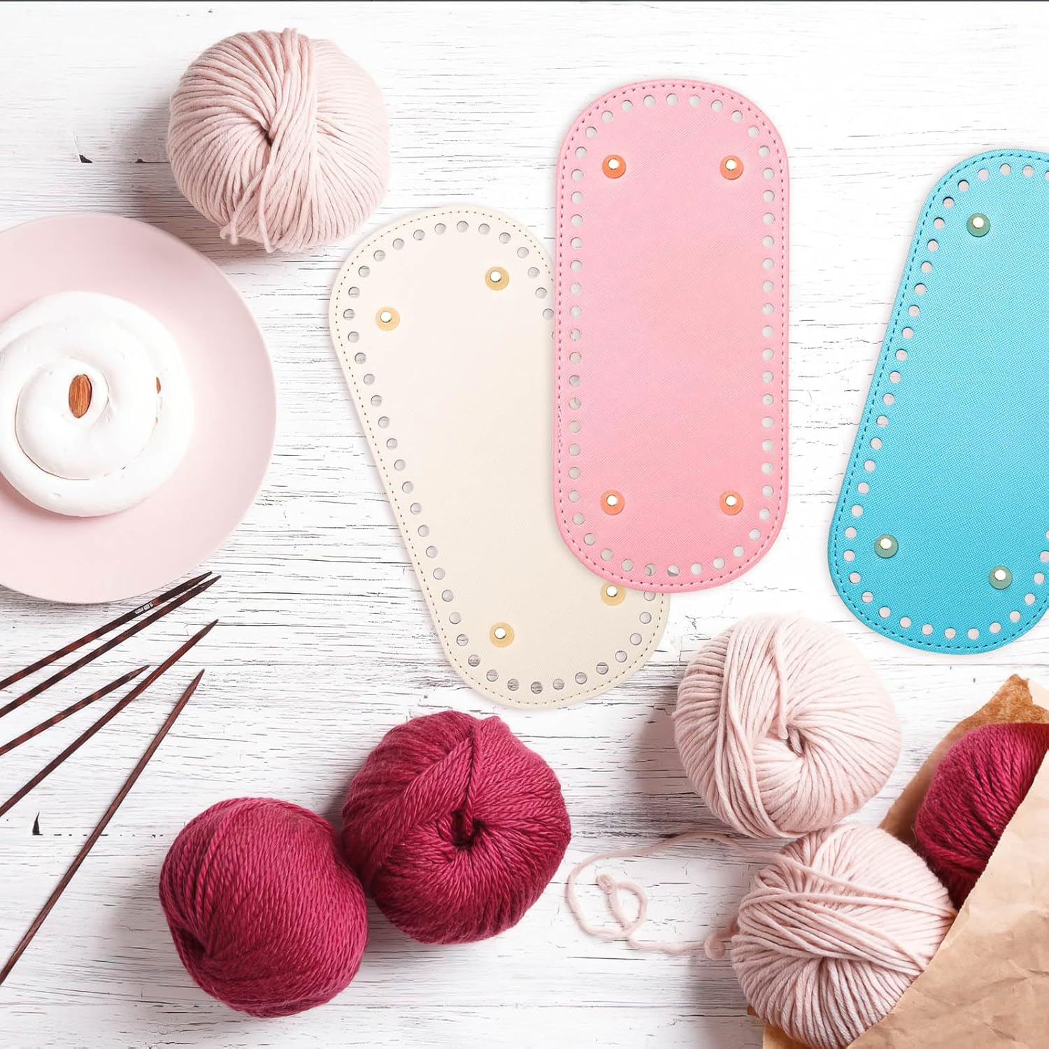 6 Pcs Bag Bases for Crochet, 8.58 X 3.93 Inch PU Leather Bag Bottom with Holes, Long Oval Purse Bottom Shaper Pad for DIY Crochet Bag Shoulder Bags Purse Making (Colorful) image number 2