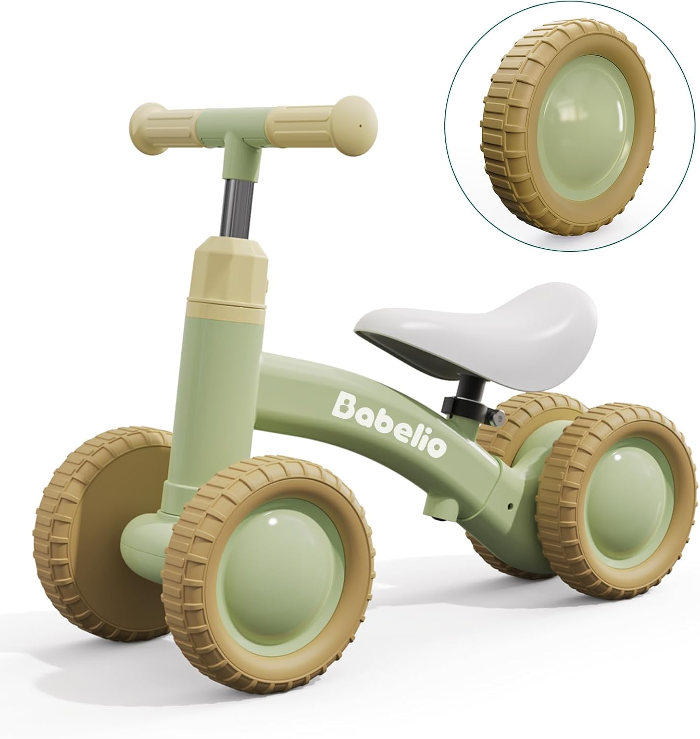 BABELIO Baby Balance Bike for 1 Year Old Boys Girls, 10-36 Month Toddler Balance Bike, 4-Wheel Off-Roader Design, Adjustable Seat & Handlebar