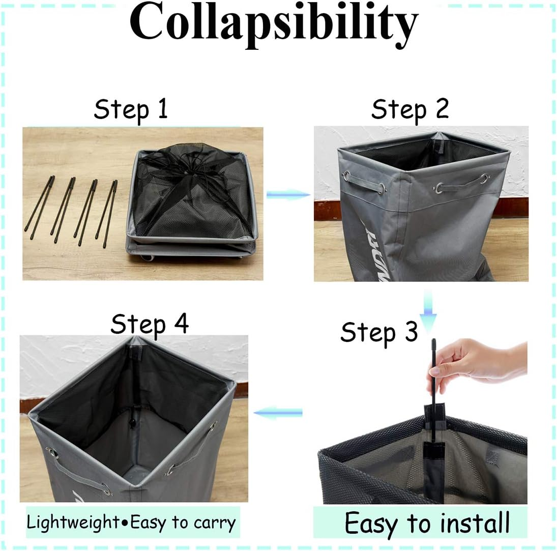 ALINK Rolling Laundry Basket with Wheels, Bathroom Laundry Hamper Large Wheeled Dirty Clothes Bin image number 1