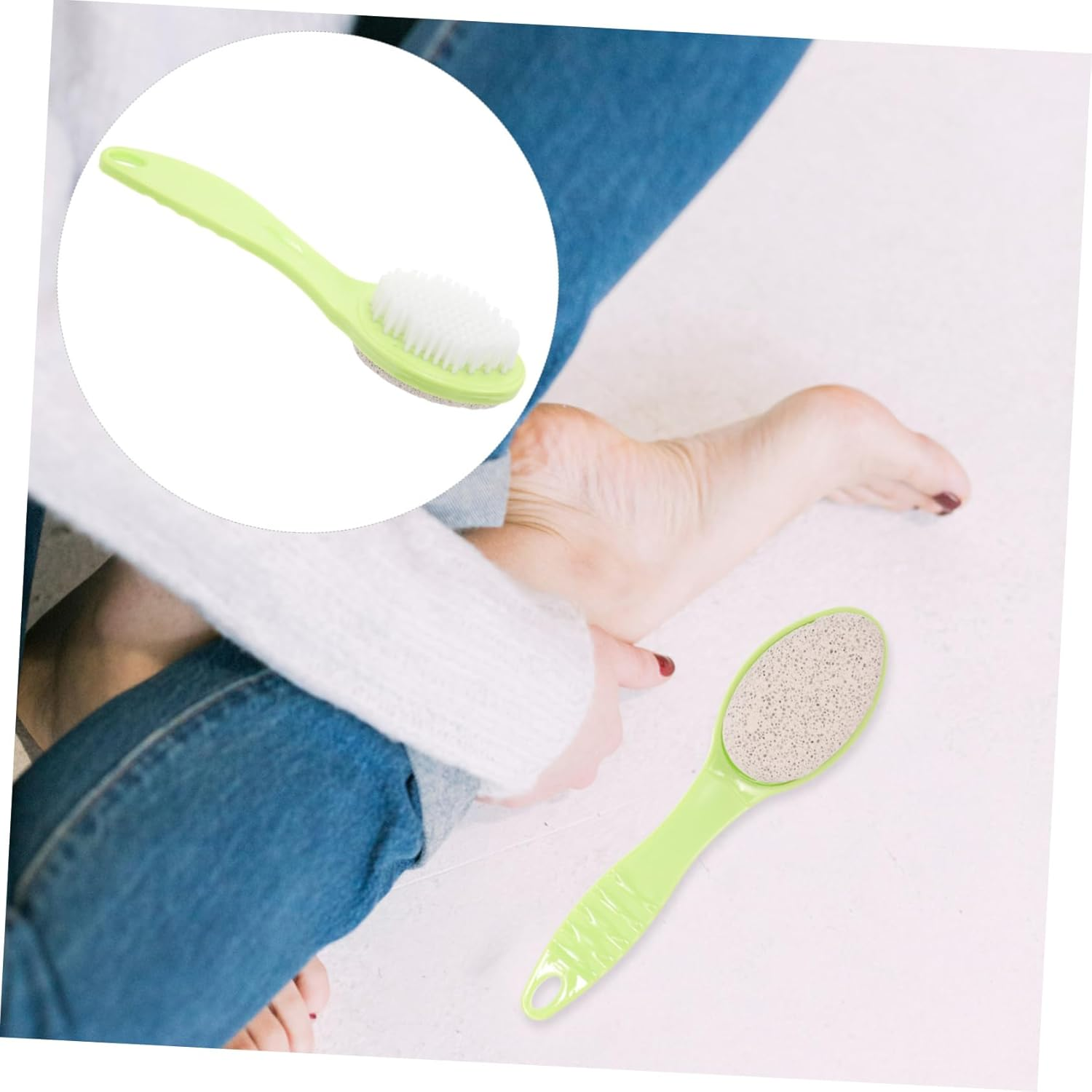 Double-Sided Foot Scrubber Brush and Natural Pumice Stone Callus Remover for Dead Skin Exfoliation, Portable Green Foot File for Smooth Heel Care in Pedicure image number 2
