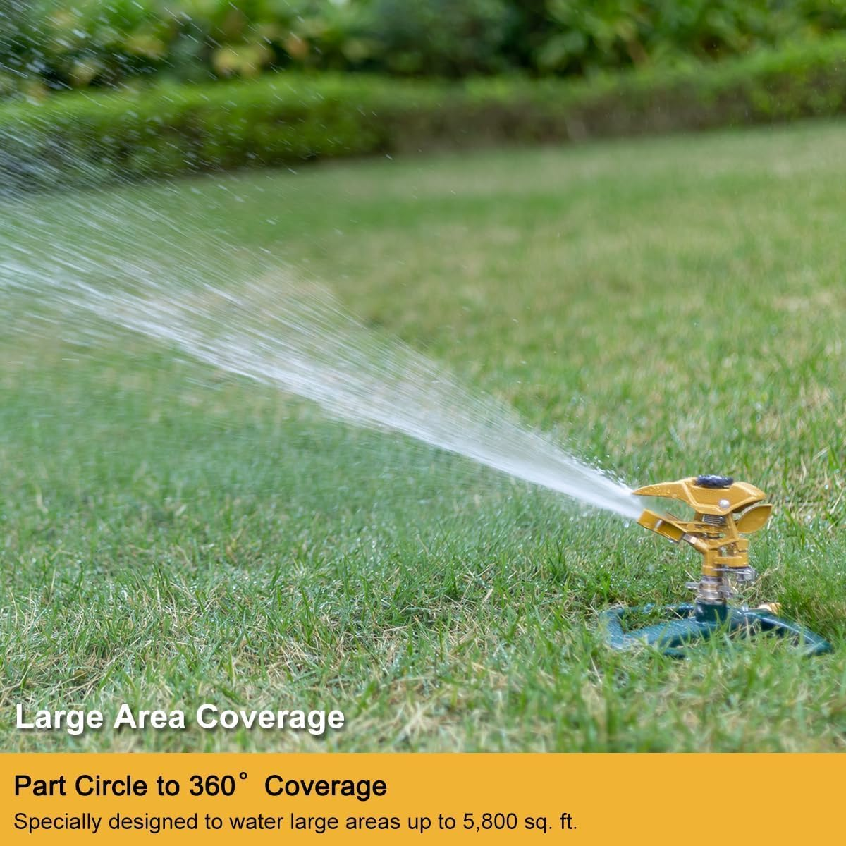 FANHAO Heavy Duty Pulsating Impact Lawn Sprinkler with Metal Base, 100% Metal Adjustable Circular Zinc Impulse Sprinkler for Yard Lawn, 360 Degree Large Area Coverage, Covers up to 5800 Sq. Ft