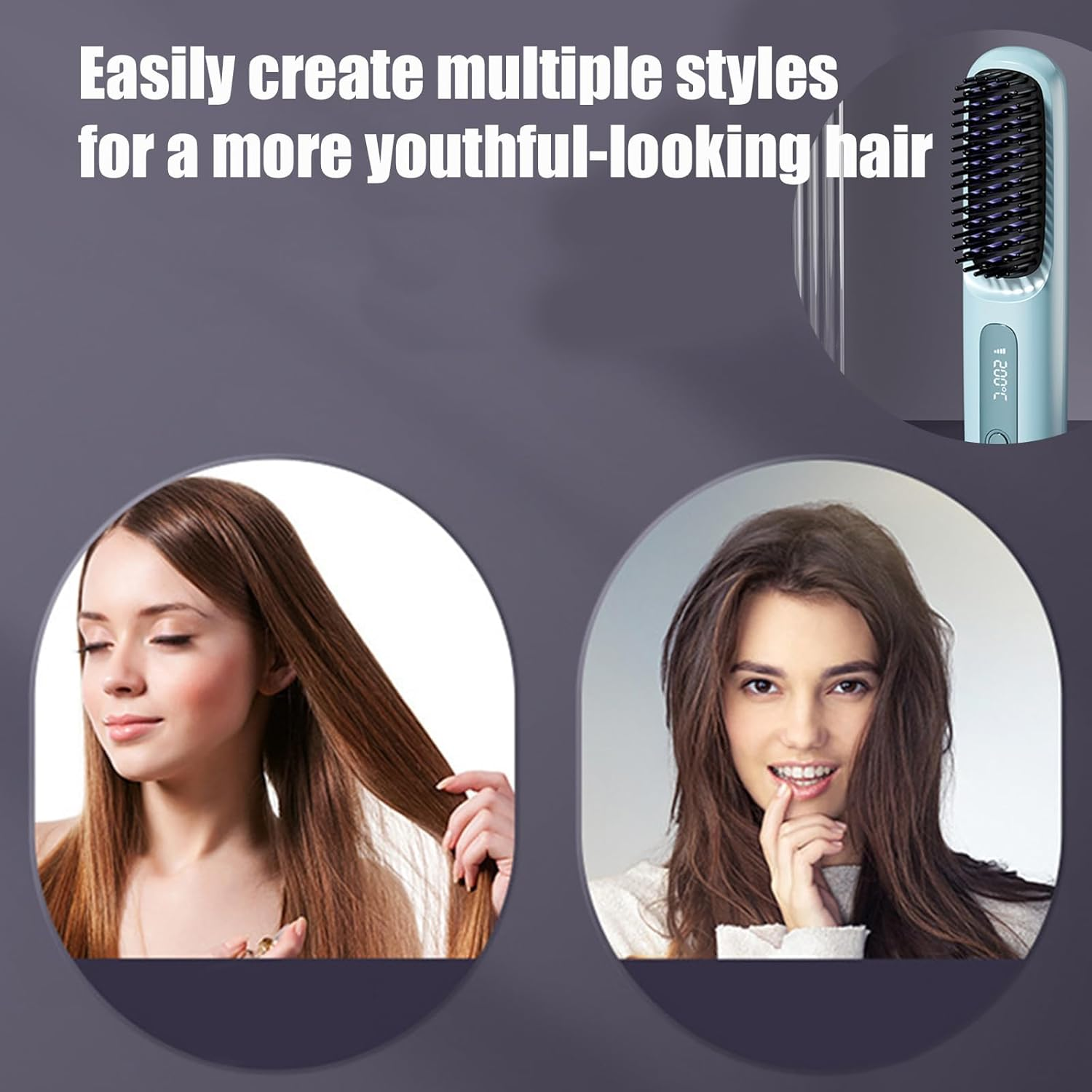 Go Brush Pro, Portable Straightener Brush - Gobrush Pro, Rechargeable Cordless Mini Hair Straightener Comb (Blue) image number 6