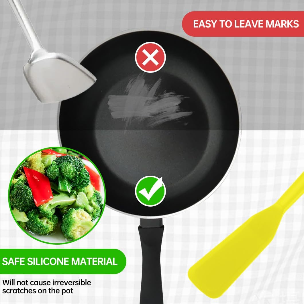 2 Pack Silicone Thin Omelet Turner, Heat Resistant Long Crepe Spatulas for Nonstick Cookware, Pancake Spatula for Egg Cake Pizza Steak Omelet Crepes (Yellow) image number 6