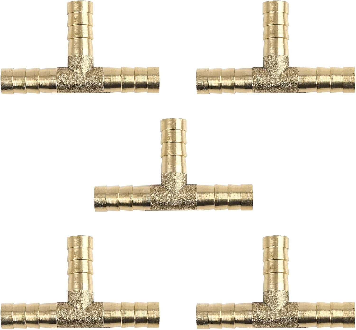 X AUTOHAUX 8Mm Hose Barb Brass 3 Way Tee Connector Adaptor for Air Water Gas Oil Pipe 5Pcs