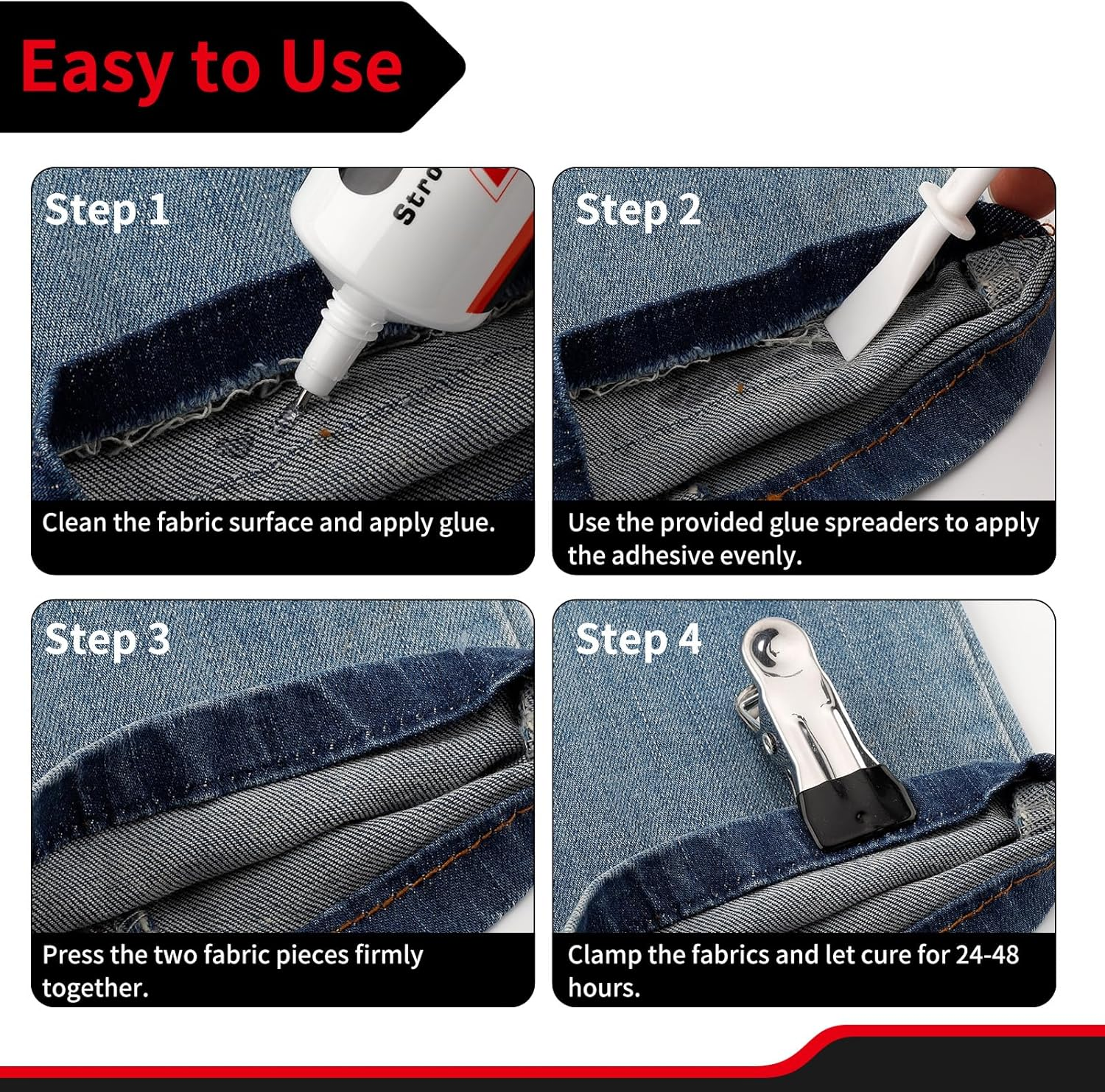 Fabric Glue Permanent, 60 ML Washable Clear Clothing Glue, Super Fabric Glue for Rhinestones, Patches, Clothes, Denim, Leather, Polyester, Fabrics, Doll Repair,No Sew Solution, Permanent Bond image number 4