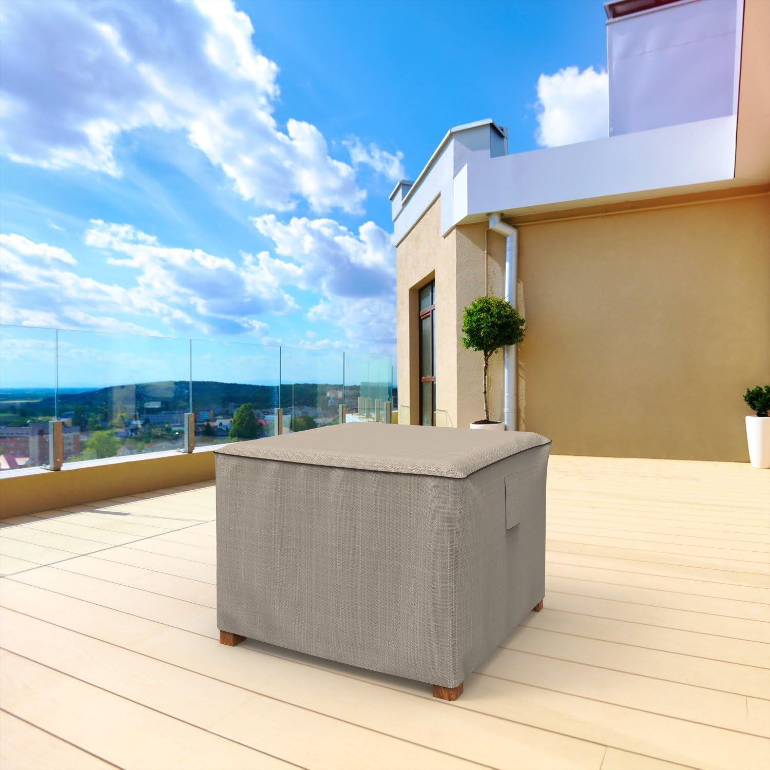 Budge P4A06PM1 English Garden Square Patio Table/Ottoman Cover Heavy Duty and Waterproof, Medium, Tan Tweed image number 5