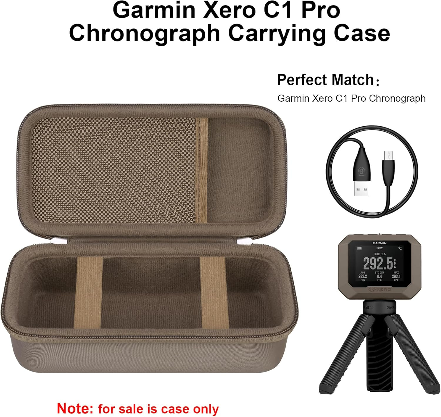 Elonbo Hard Carrying Case for Garmin Xero C1 Pro Chronograph, Garmin Xero C1 Pro Ballistic Precision Chronograph Cover, Range Shooting Chronograph Travel Bag, Pocket Fits Charging, Brown - Z-Black+Black image number 6