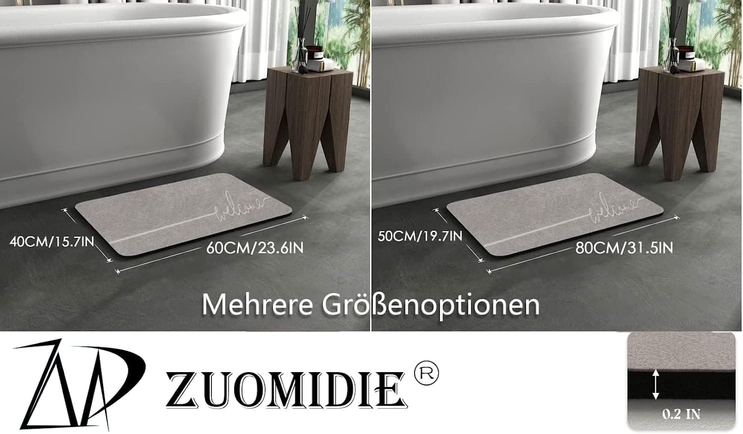 Super Absorbent Floor Mat, Bath Mat Rug Rubber Non Slip Quick Dry Super Absorbent Thin Bathroom Rugs Fit under Door-Washable Bathroom Floor Mats-Shower Rug for in Front of Bathtub (40 * 60Cm) image number 1