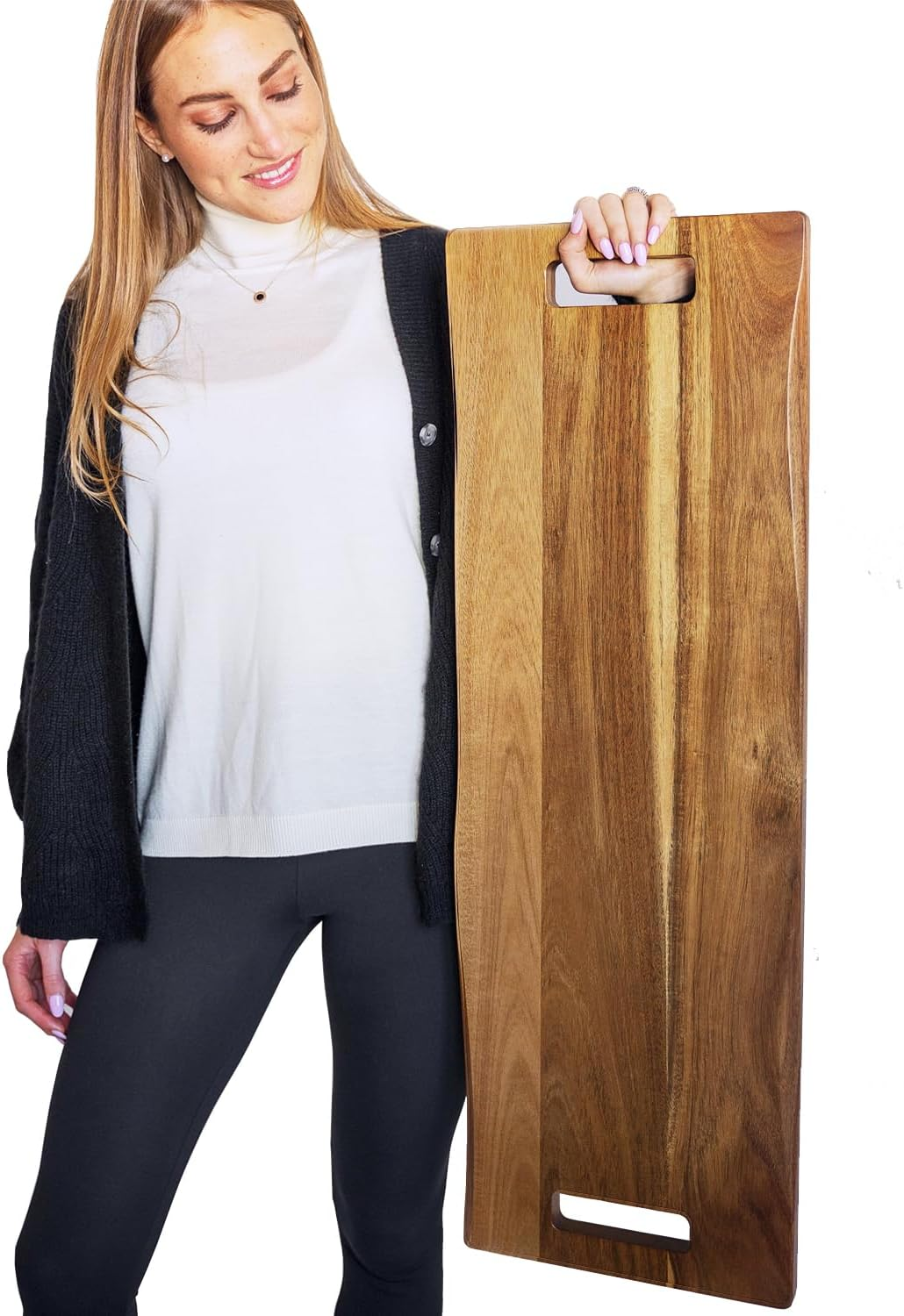 Extra Large Charcuterie Boards 36 Inch Babilonia Premium Acacia Wood Serving Platter, Long Charcuterie Board, Cheese Board, Wooden Serving Tray with Handles, Party Serving Trays and Platters image number 3