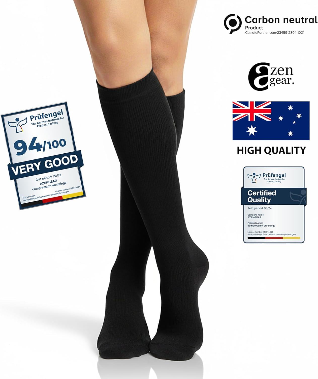 Azengear Compression Socks for Men, Women (20-30 Mmhg) anti DVT Calf Support Stockings, Flight Travel, Swollen Legs, Varicose Veins, Running, Sport, Nurses, Shin Splints, Pregnancy image number 3