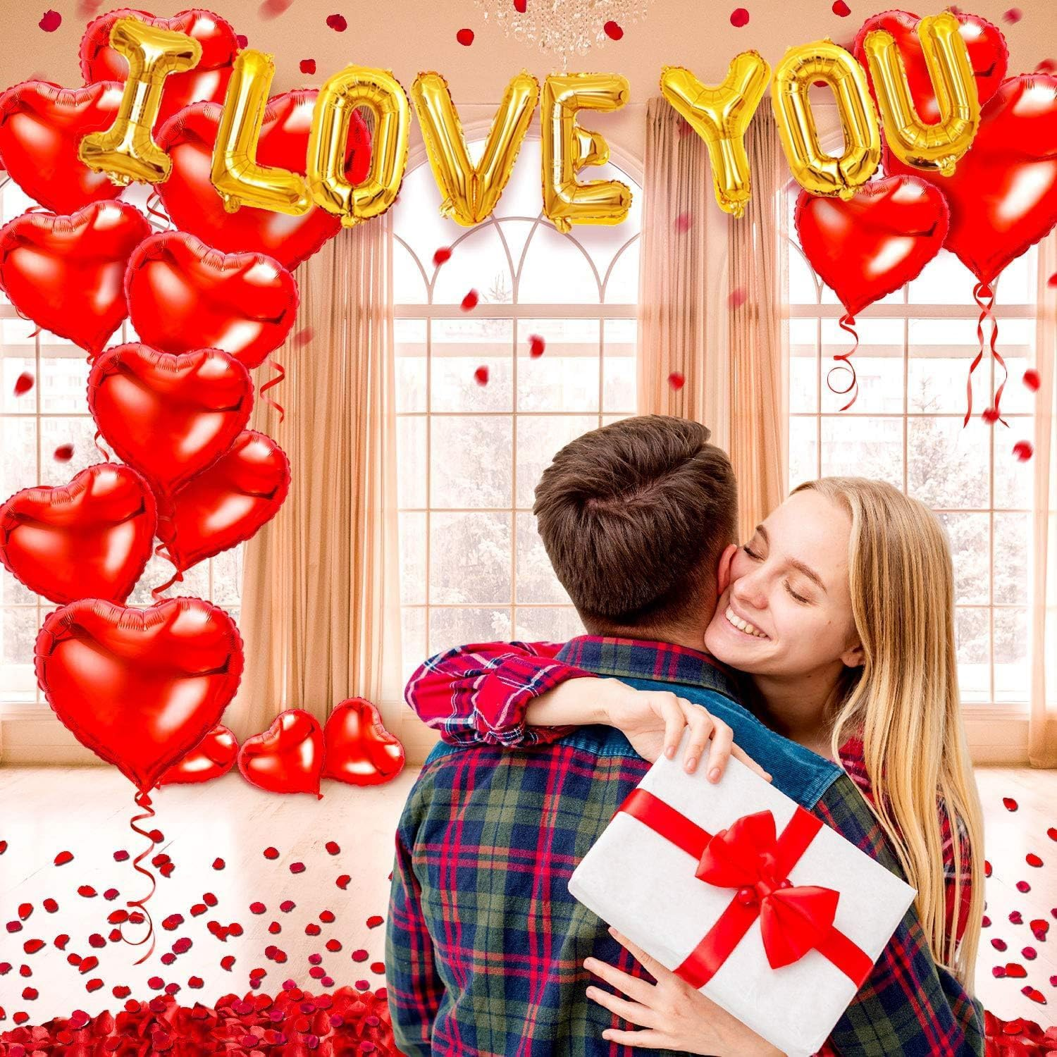 Yamibobo I Love You Balloons and Heart Balloons Kit with 1000 Pcs Dark Red Silk Rose Petals Wedding Flower Decoration Love Bear Red Heart Balloons for Valentine Day Party Decorations image number 2